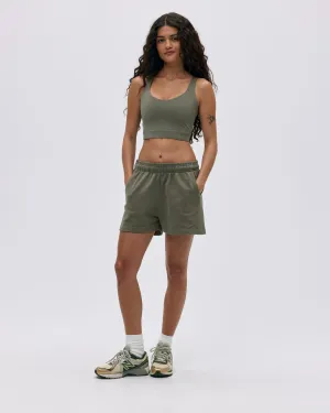 Branded Sweat Shorts - Olive Green camping clothes Flexible Cut