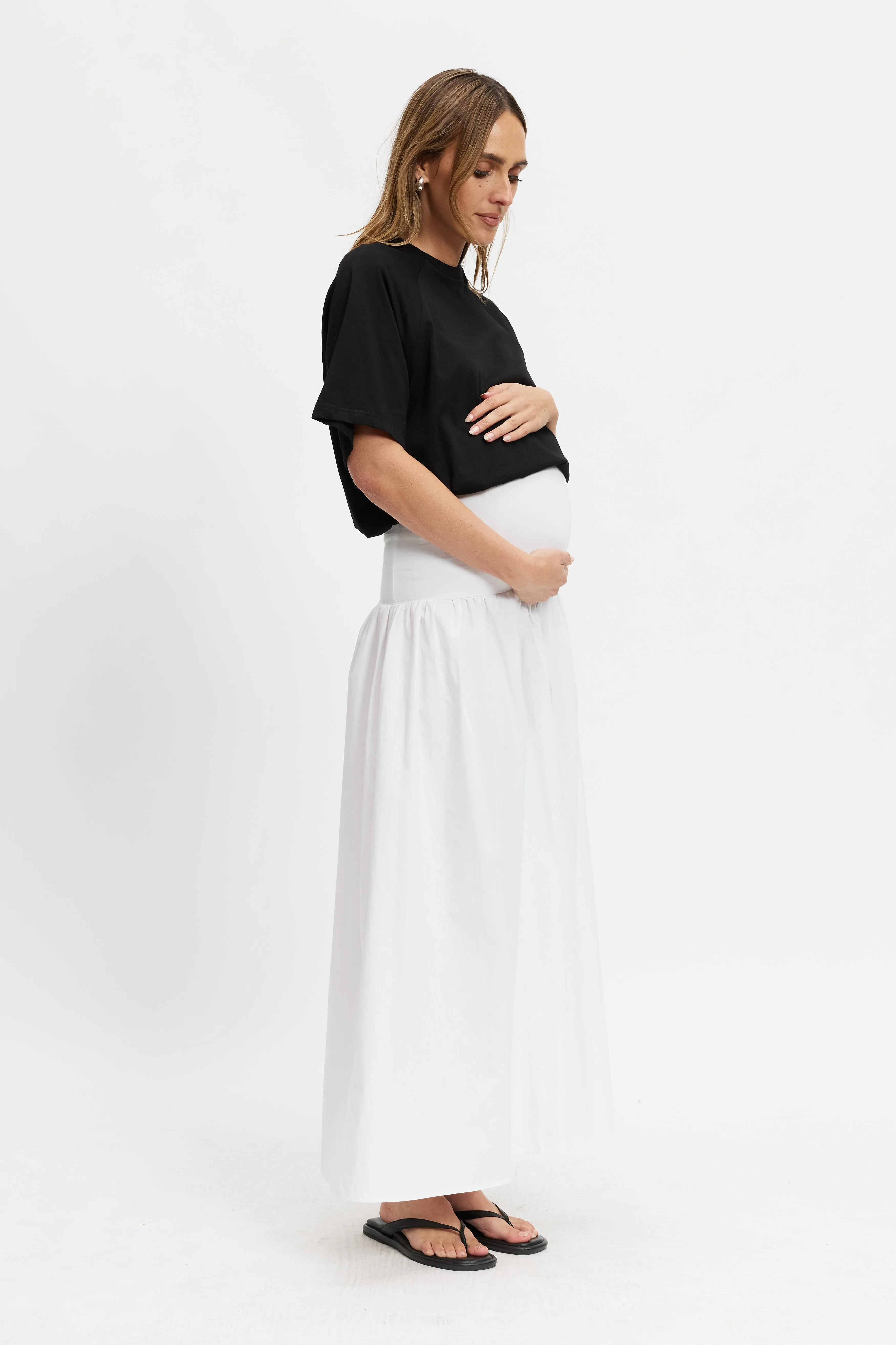 sleepwear for mom side slit dress Emmy Drop-Waist Jersey Poplin Maxi Skirt - White