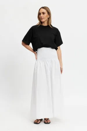 Emmy Drop-Waist Jersey Poplin Maxi Skirt - White Easy Dressing