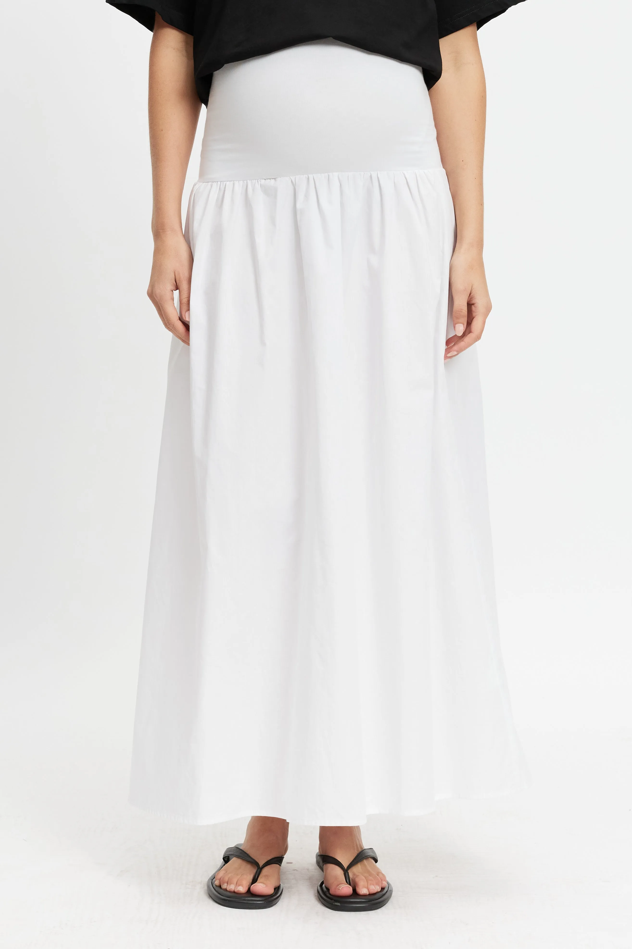 Emmy Drop-Waist Jersey Poplin Maxi Skirt - White capsule wardrobe removable cups