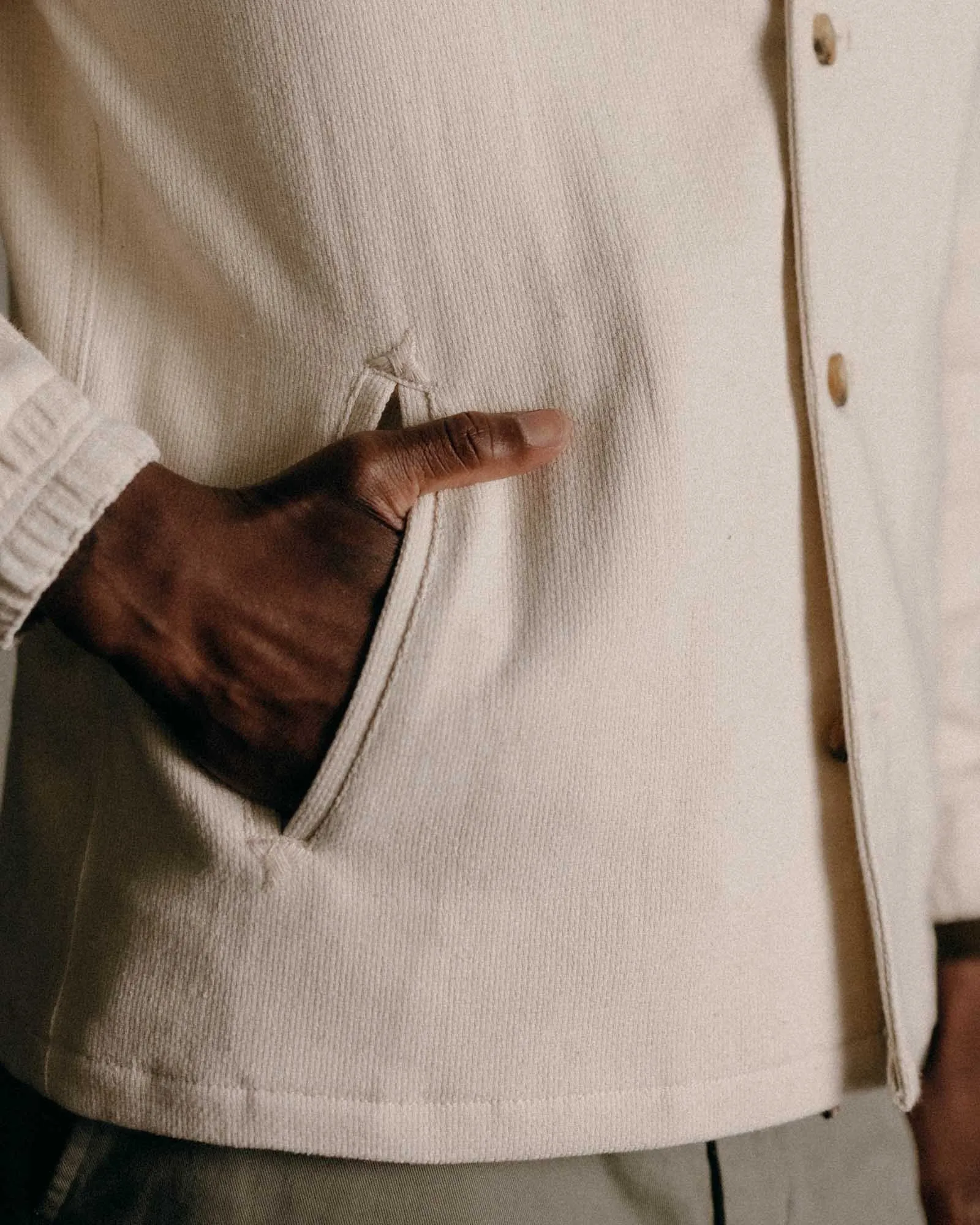 Stretch Cloth OdorResistantTreatment The Crew Jacket in Seeded Natural Sashiko