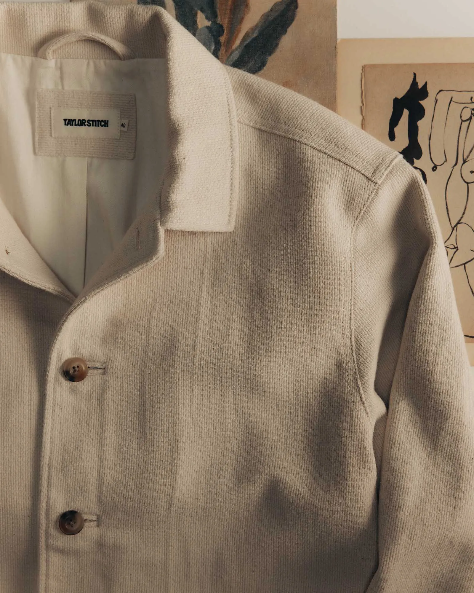 Street Ready Windproof Thermal Shell The Crew Jacket in Seeded Natural Sashiko