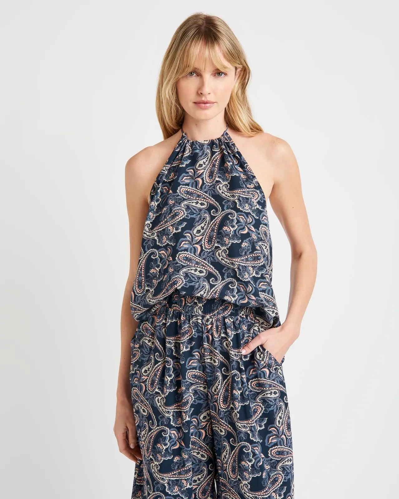 Soft and Flexible Alessandra Paisley Silk Halter Top