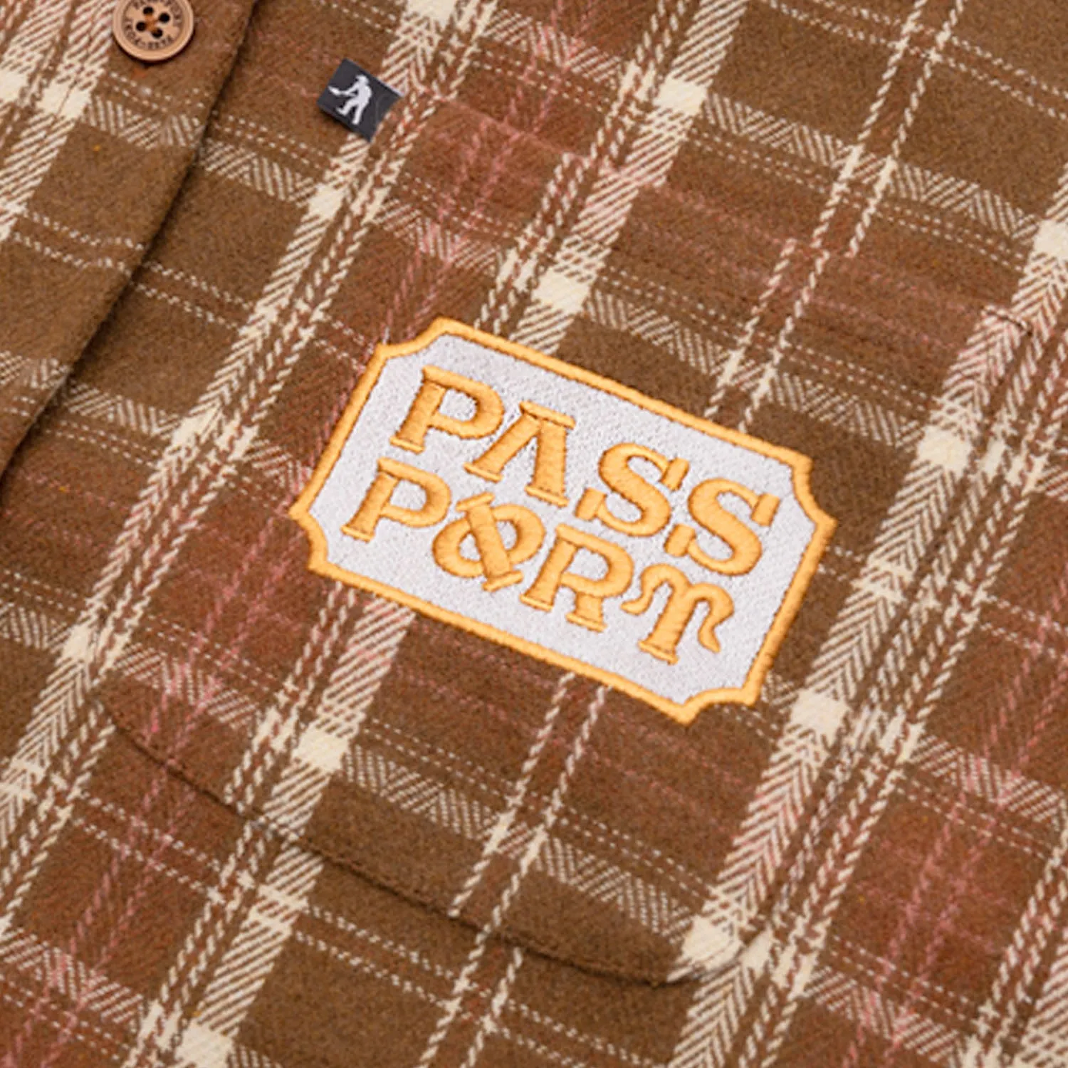 Pass~Port Yearbook Logo Workers Flannel - Caramel Chambray Fabric Light Comfort