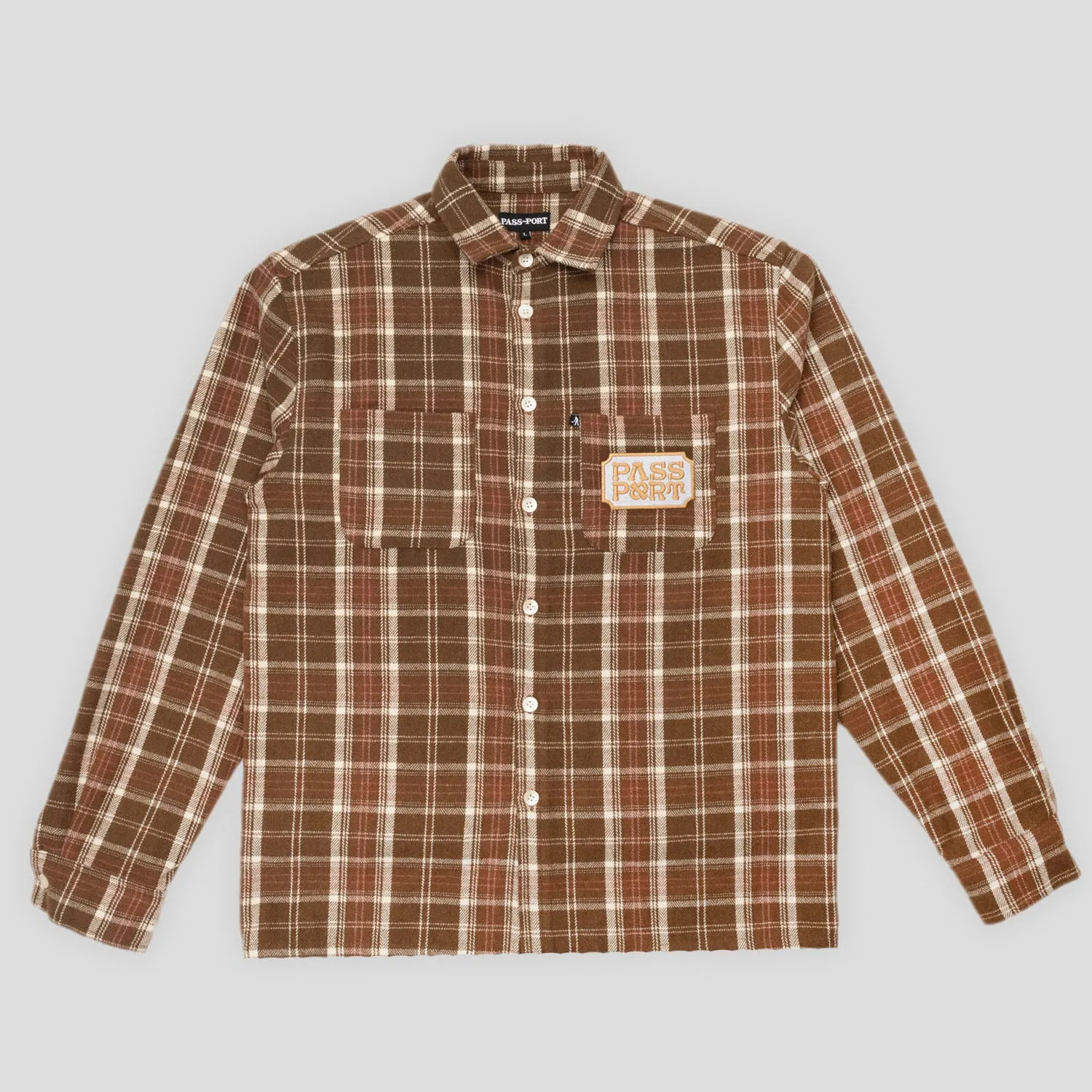 Premium Quality Pass~Port Yearbook Logo Workers Flannel - Caramel