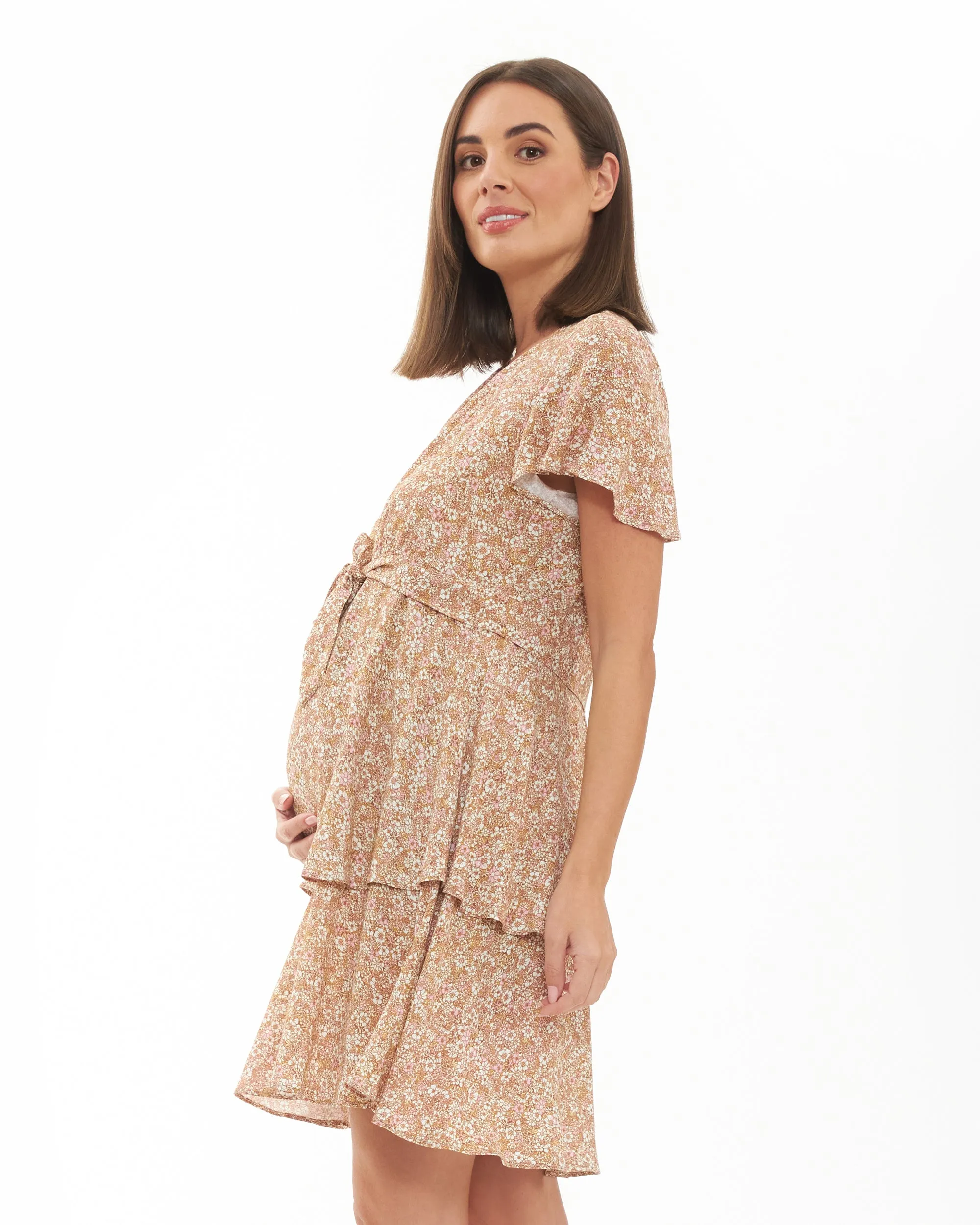 Brook Layered Dress  Nutmeg tie waist