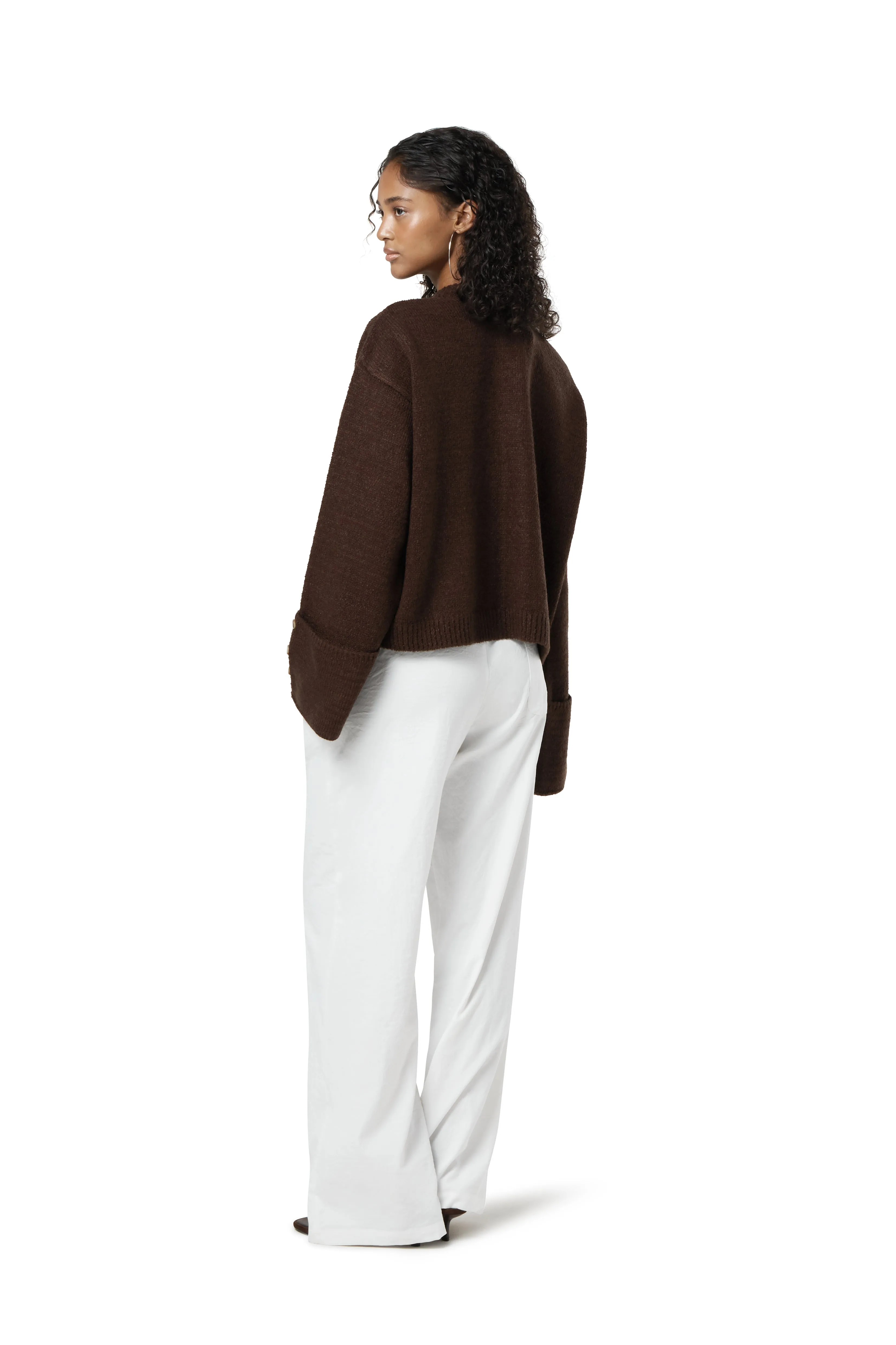 Circular Knit Seamless Circular Knit Sable Button Top Cardigan in Brown