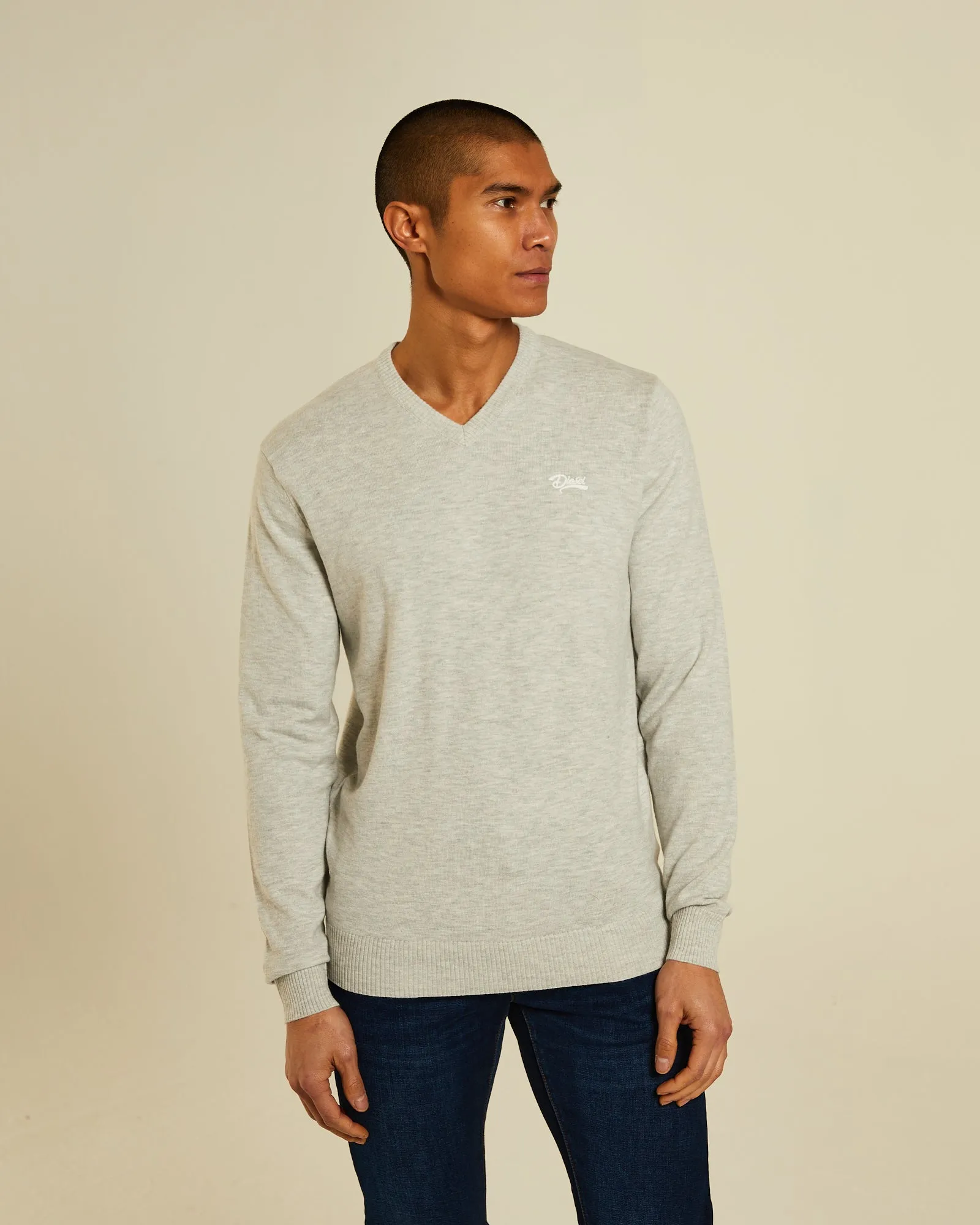 ribbed texture Seamless Stitch Construction Tony V Neck Blizzard Marl