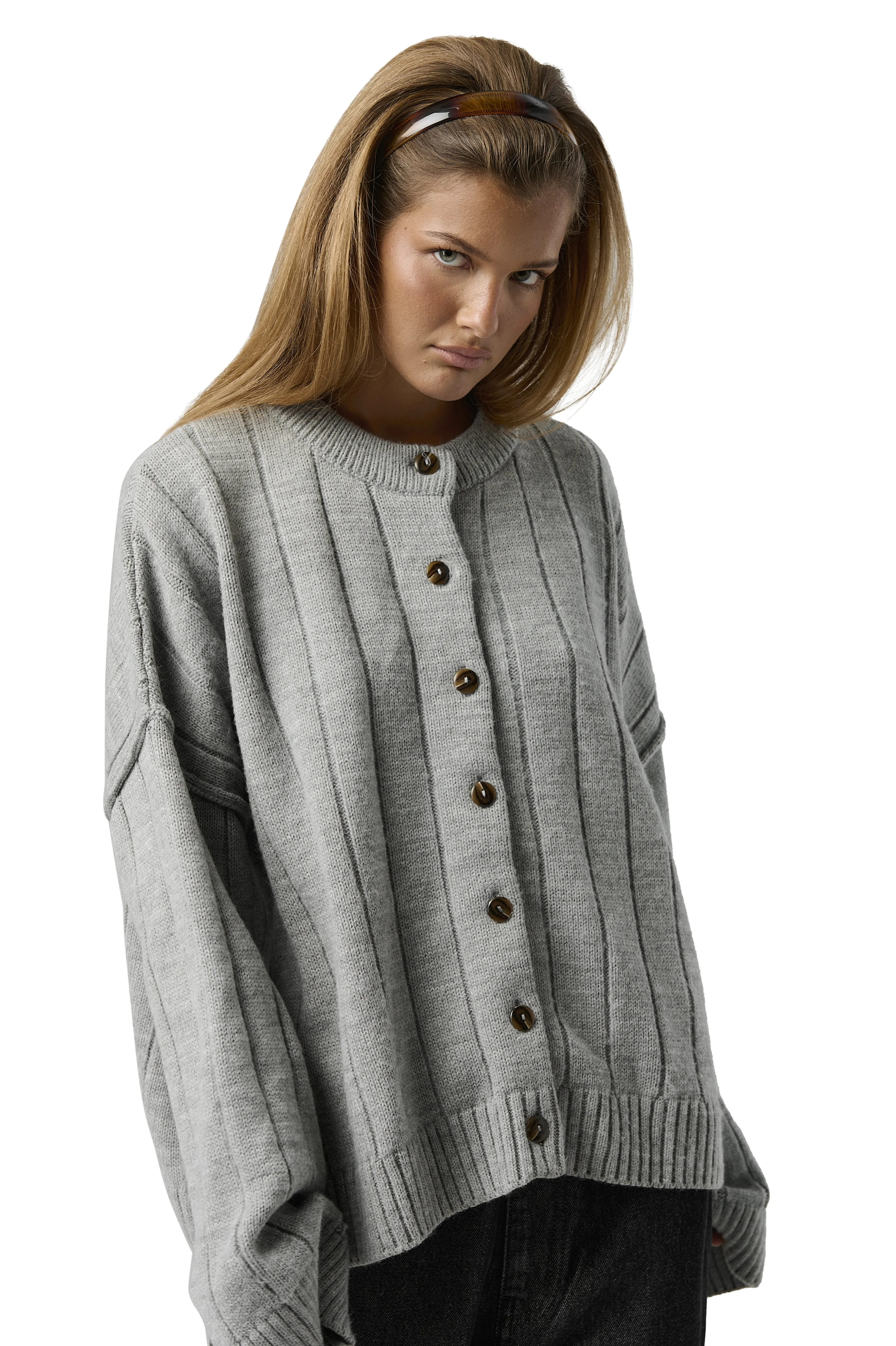 Bryant Button Cardigan in Light Grey Fresh Warmth