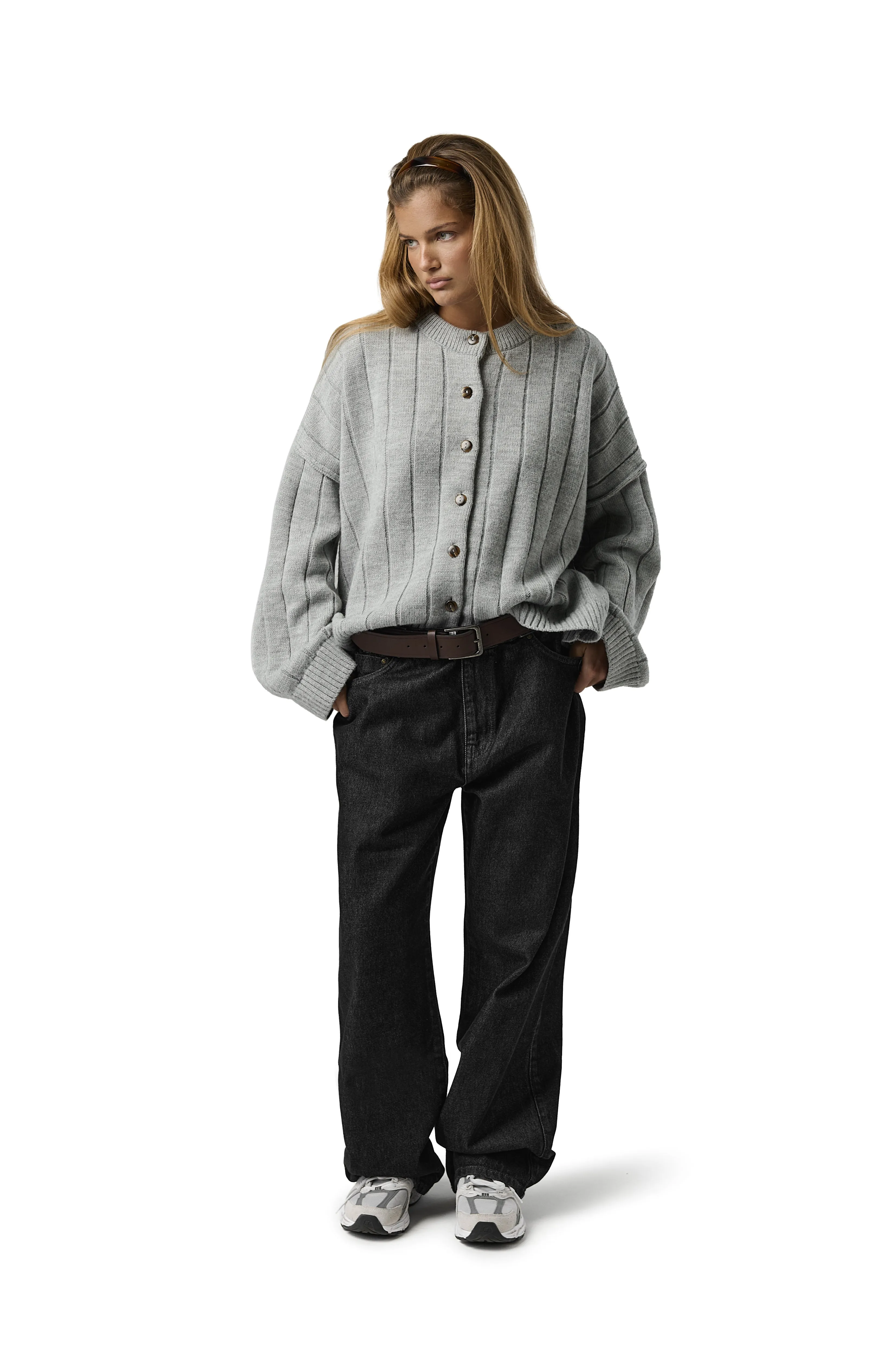 Bryant Button Cardigan in Light Grey Walk In Park Light Drape