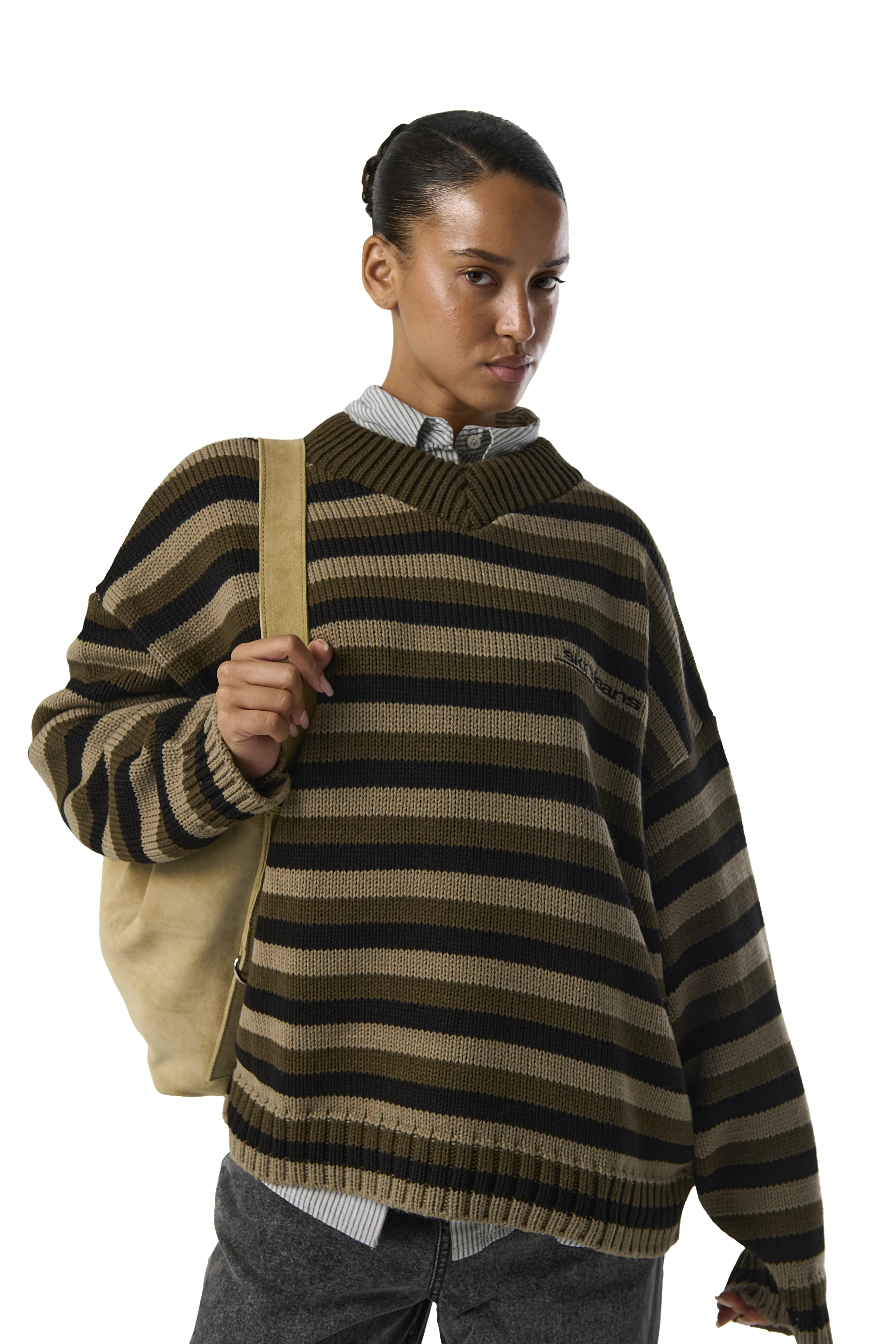Bud Stripe Knit Sweater Durable Stitching Functional Piece