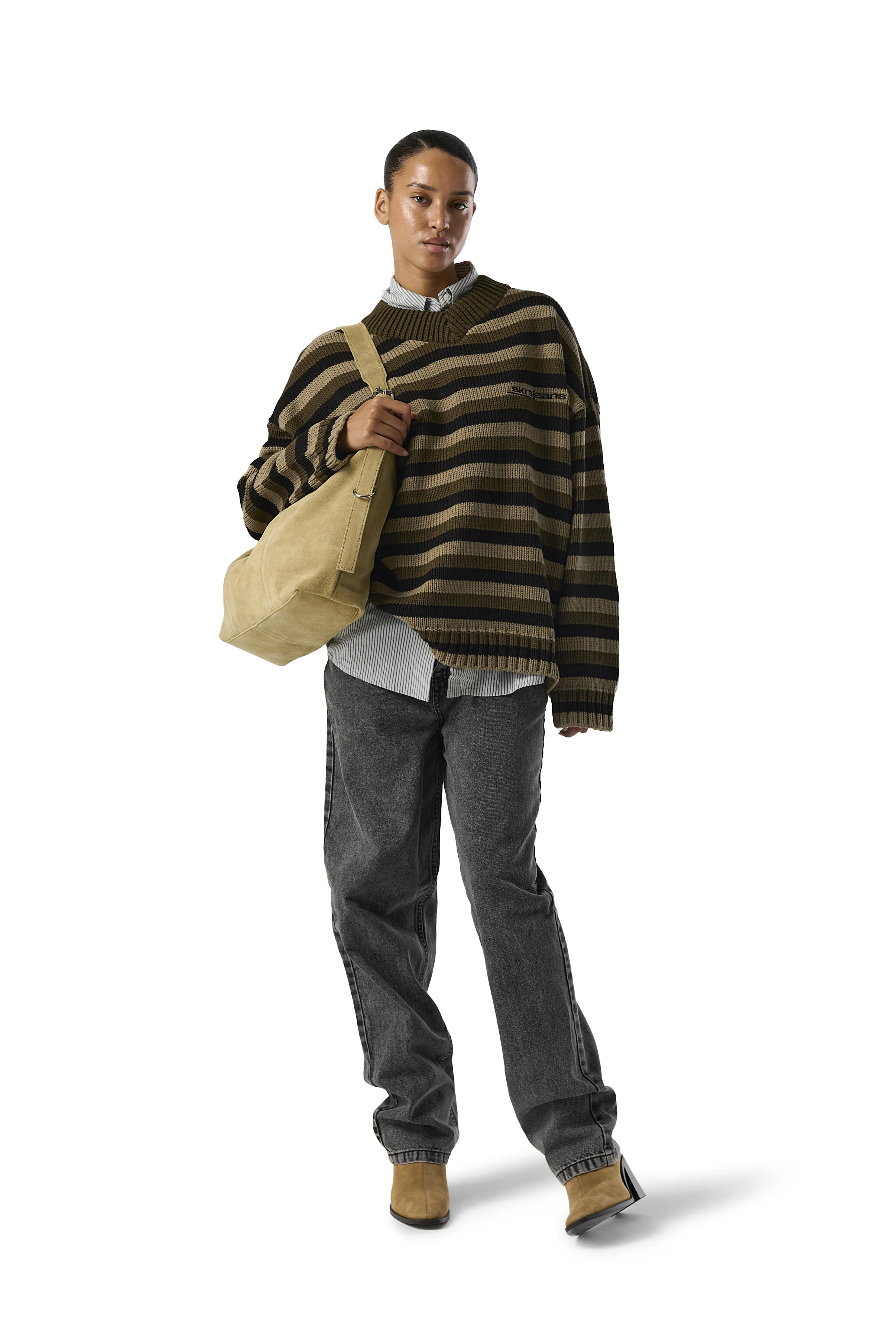 Sweat Wicking Lining Bud Stripe Knit Sweater