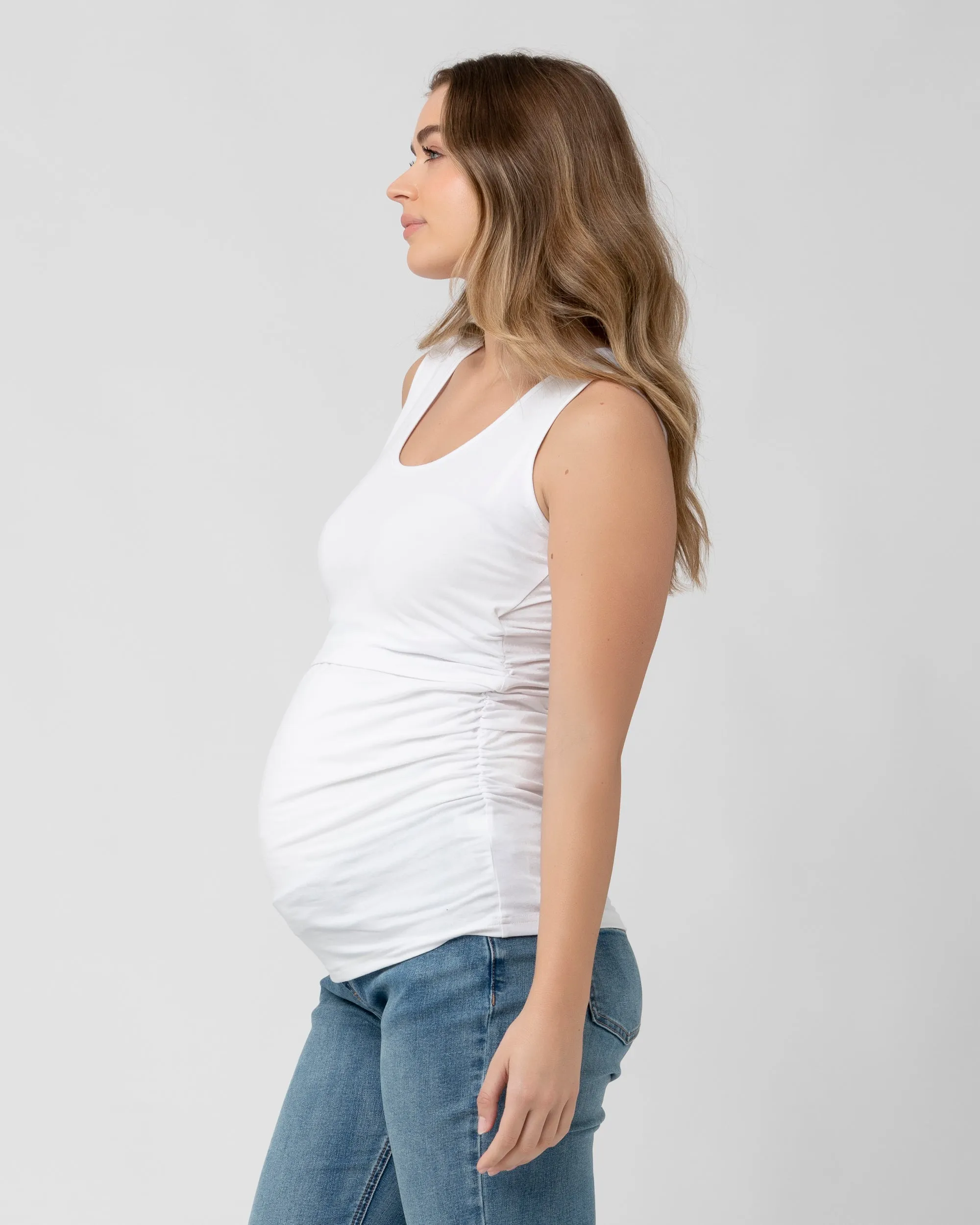 Flexible Fit baby bump accent Organic Nursing Tank White