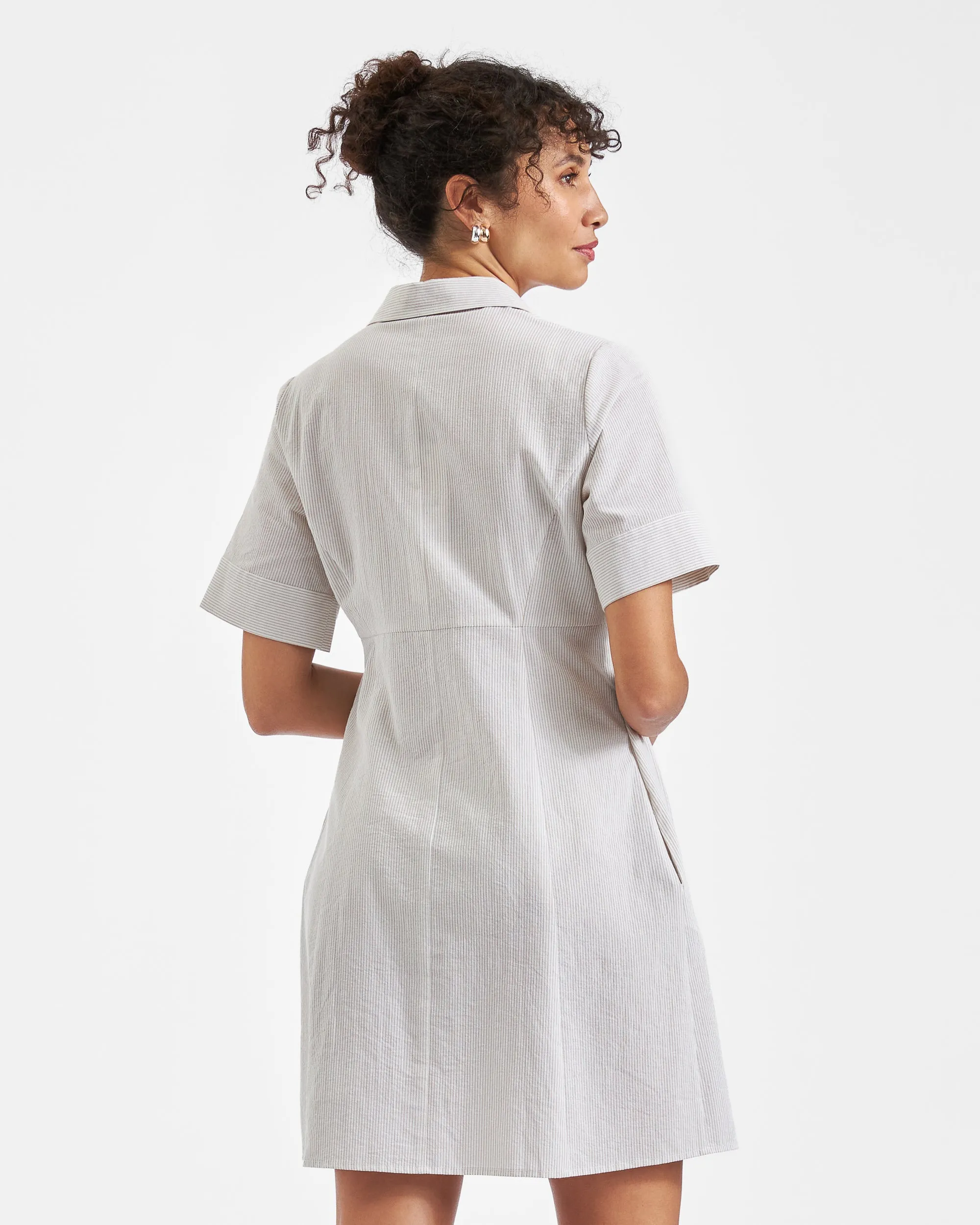 Bronte Tie Up Dress  Natural /White slim fit Soft Touch