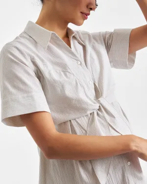 nursing access Anti-chafe Bronte Tie Up Dress  Natural /White