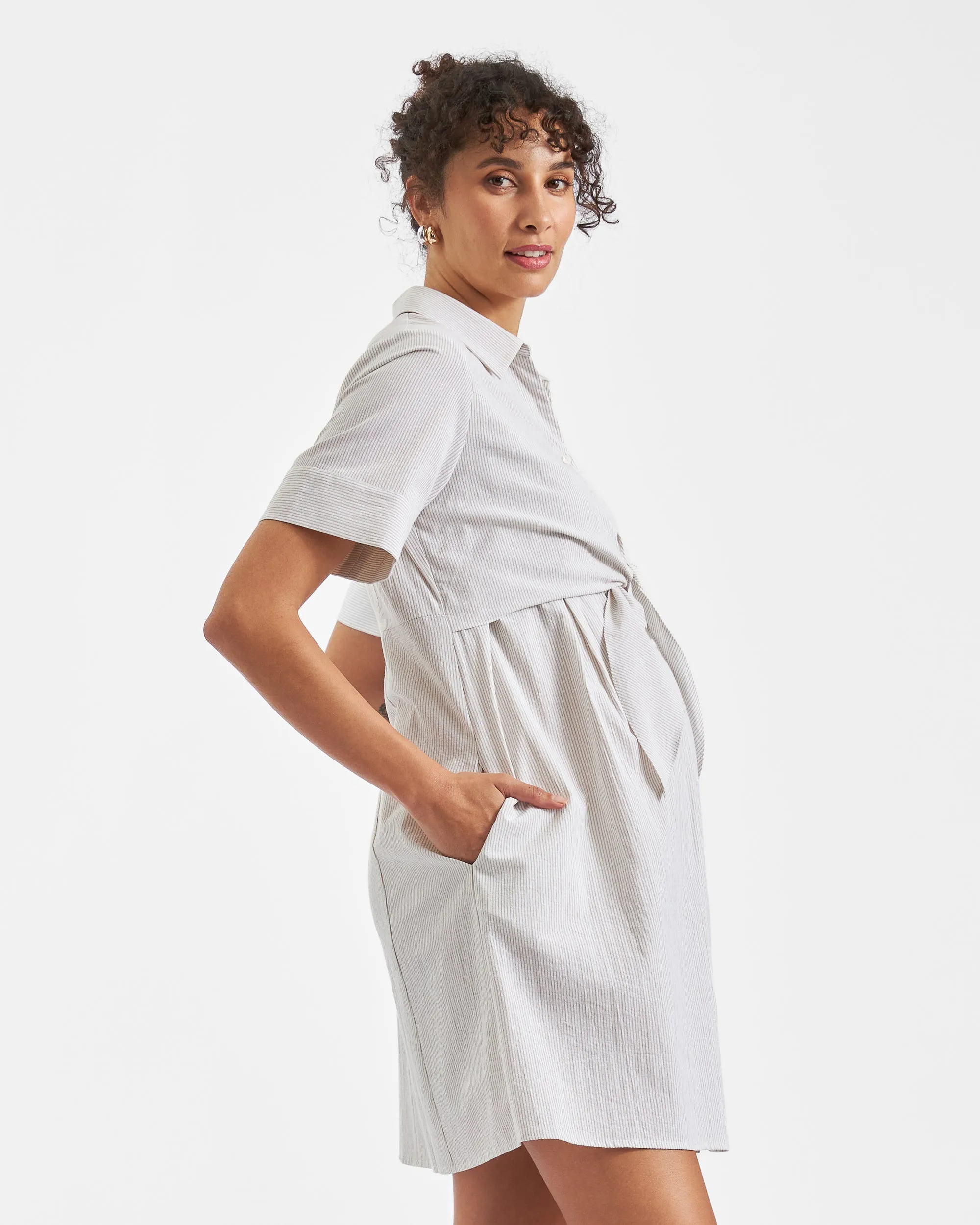 Supportive Waistband nighttime nursing Bronte Tie Up Dress  Natural /White