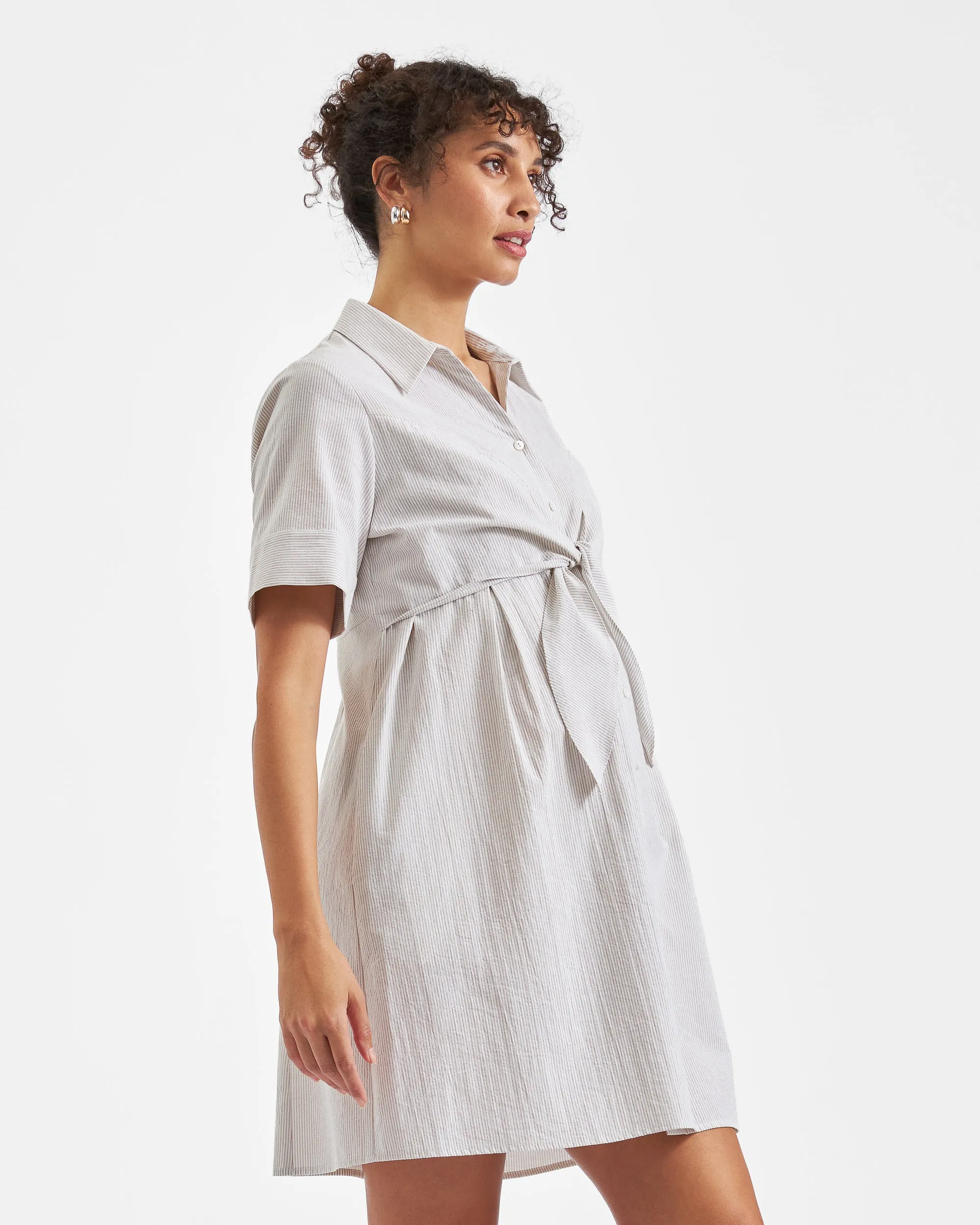 Bronte Tie Up Dress  Natural /White casual maternity Temperature control