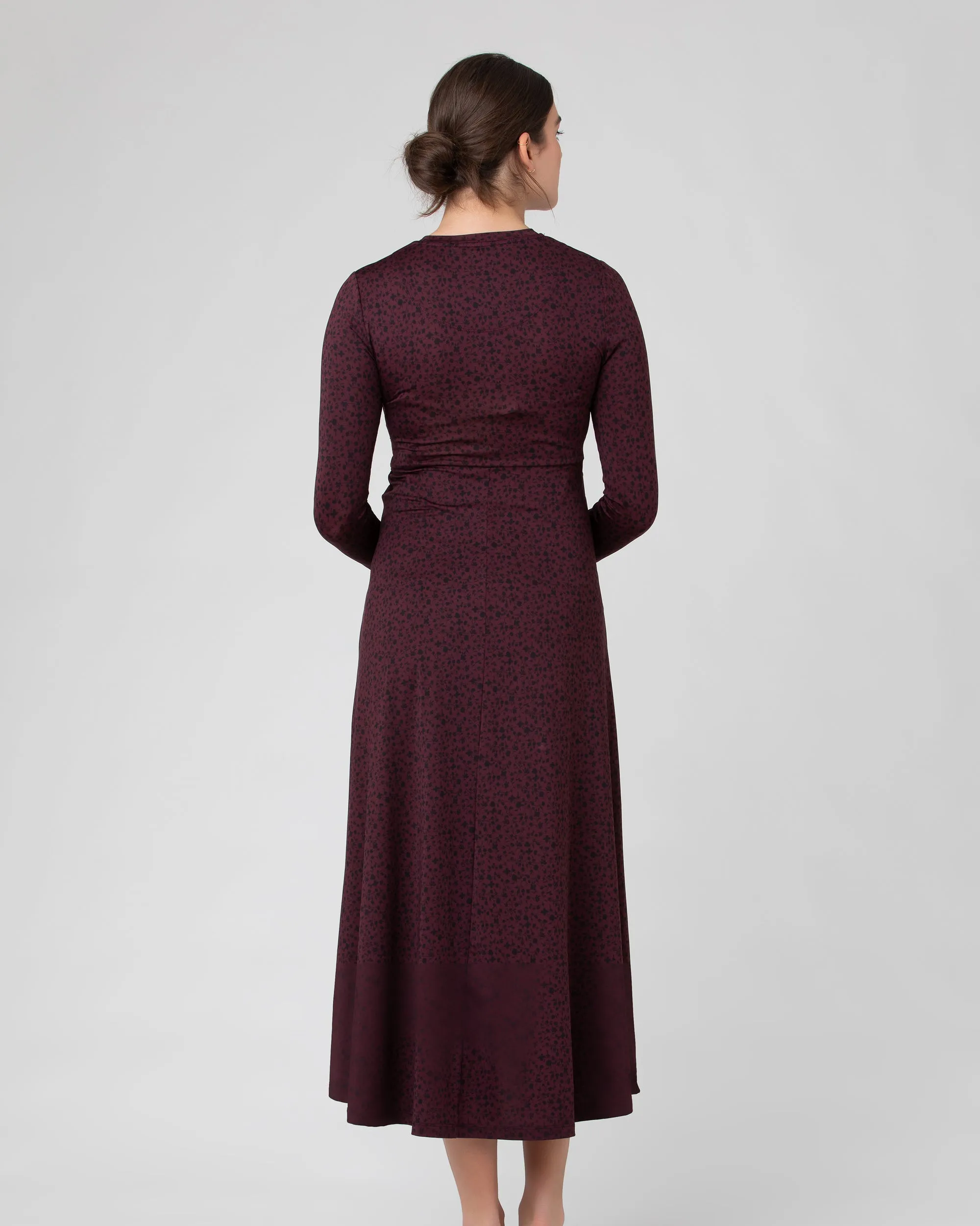 Jude Cross Front Nursing Dress Maroon / Black Patch pockets non-slip
