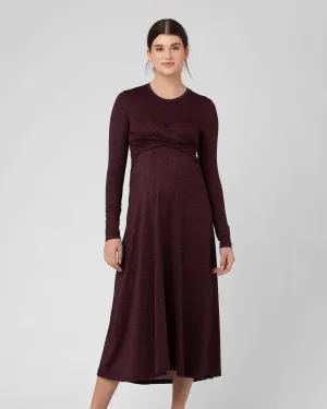 Oversized Fit trendy maternity Jude Cross Front Nursing Dress Maroon / Black
