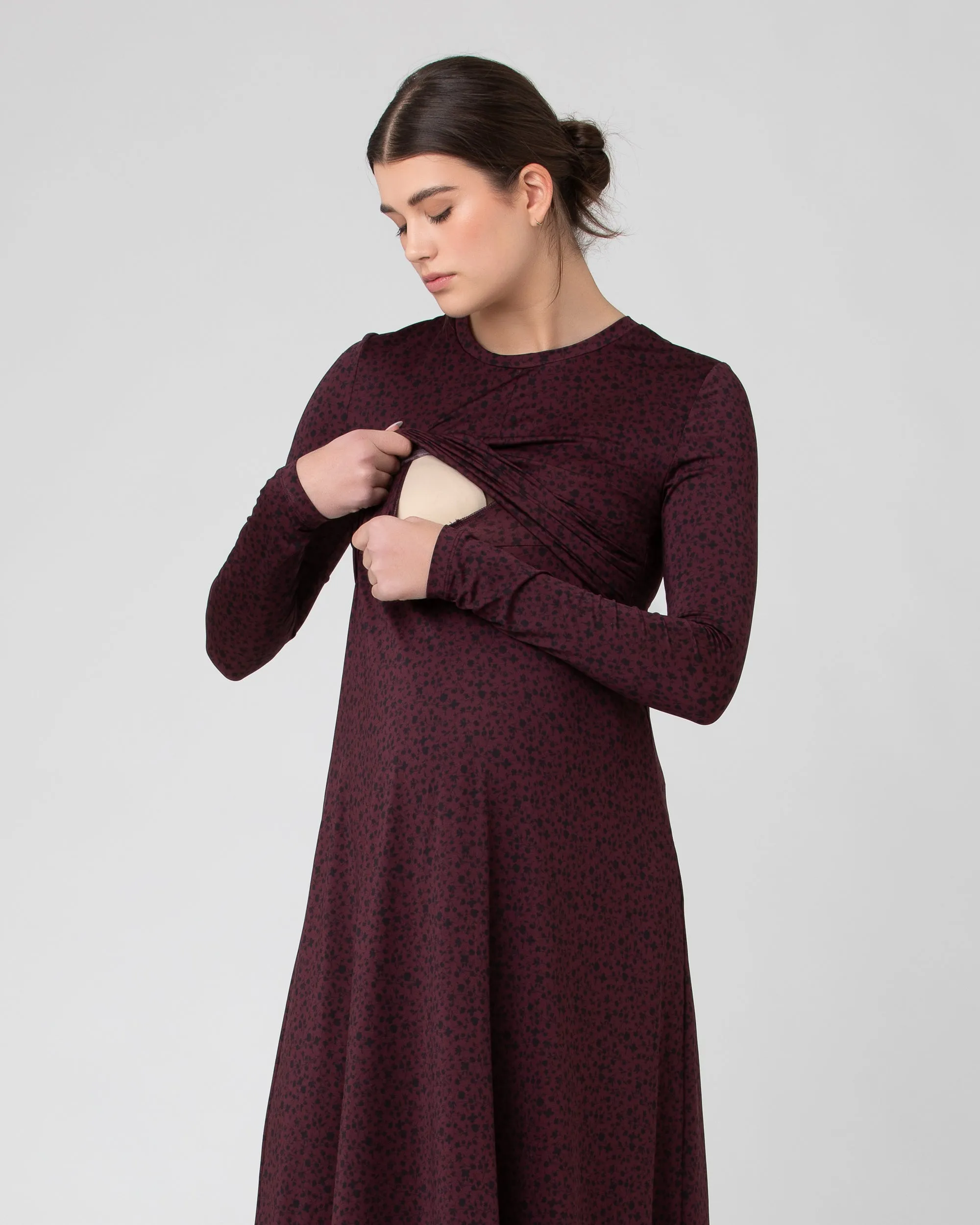Jude Cross Front Nursing Dress Maroon / Black Gathered waist Anti-chafe