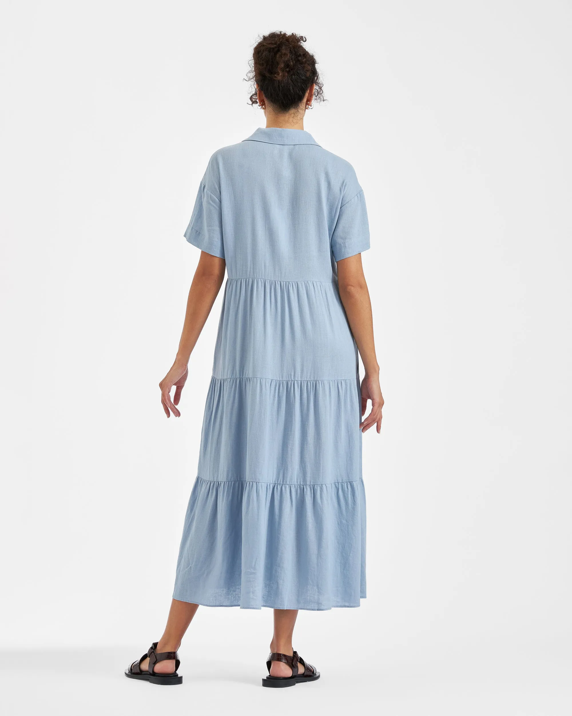 trendy maternity Travel Ready Macy Longline Linen Dress Pale Blue
