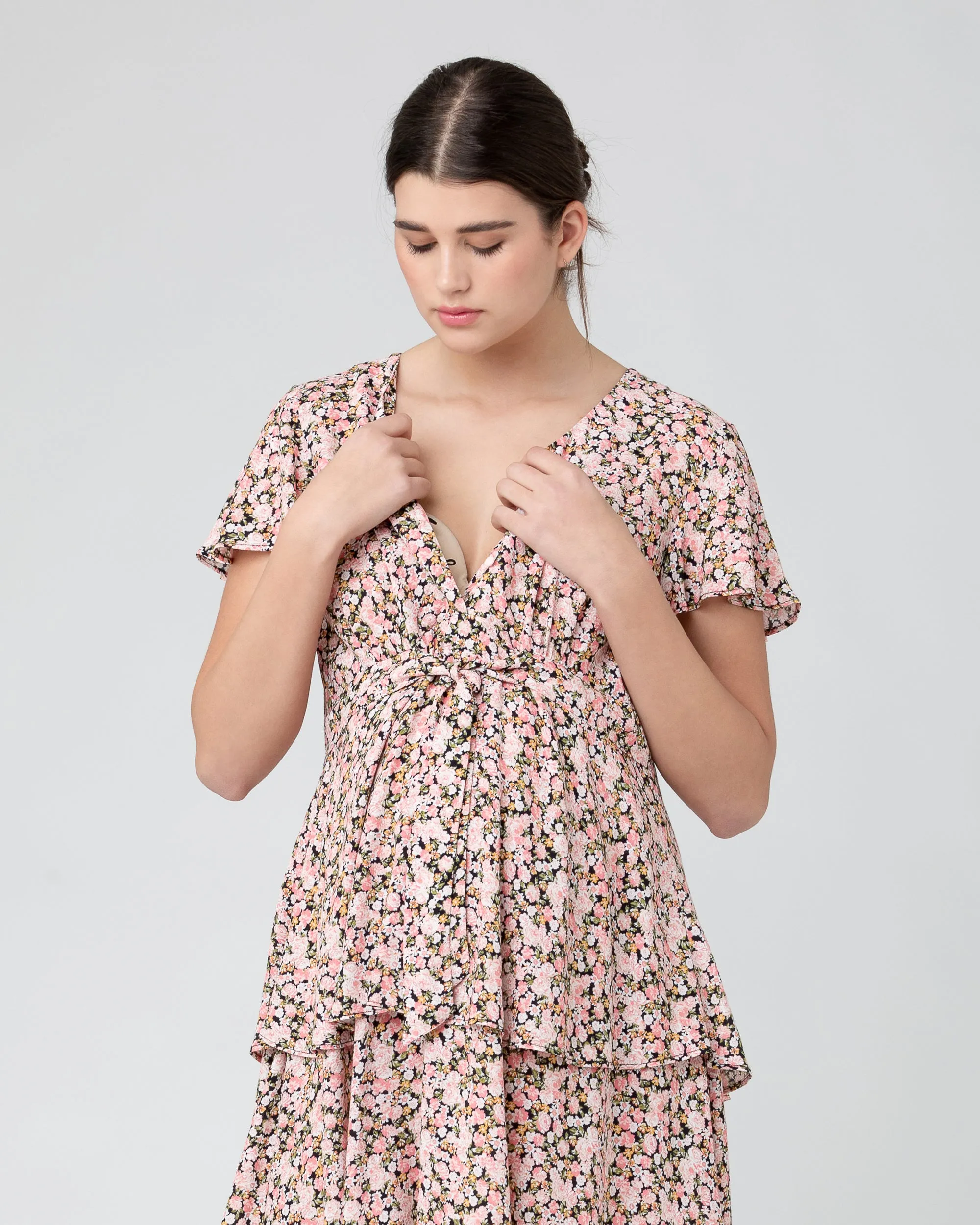 solid color winter maternity Sophia Layered Dress  Black