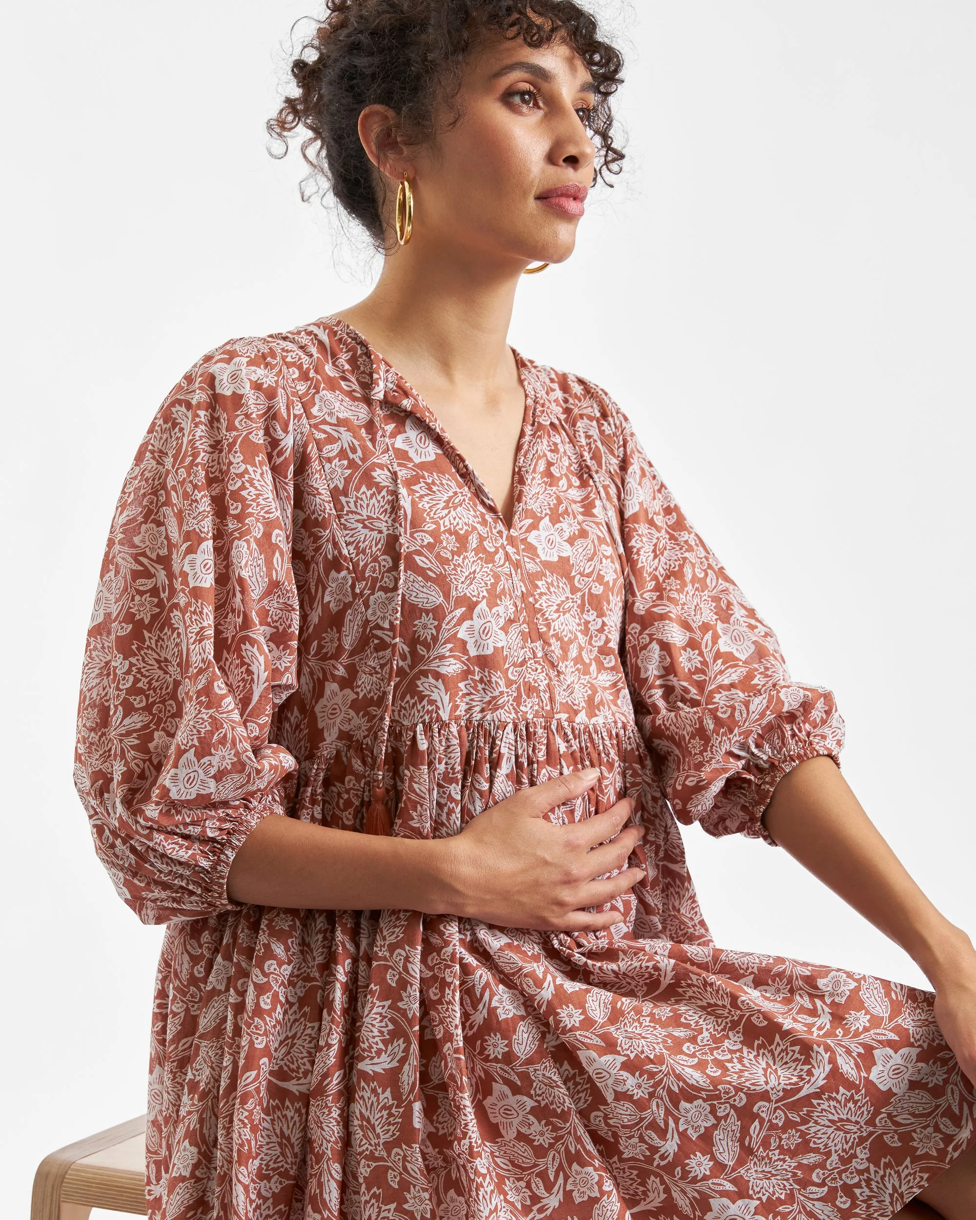 Cali Nursing Dress  Amber / White Nursing Pajamas Full Coverage