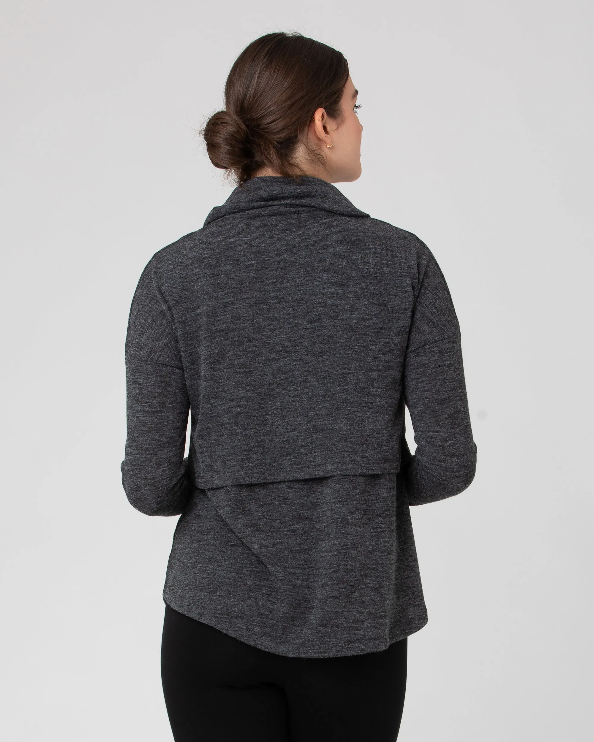 Cameron Roll Neck Nursing Top  Dark Charcoal Quick Access baby safe zipper