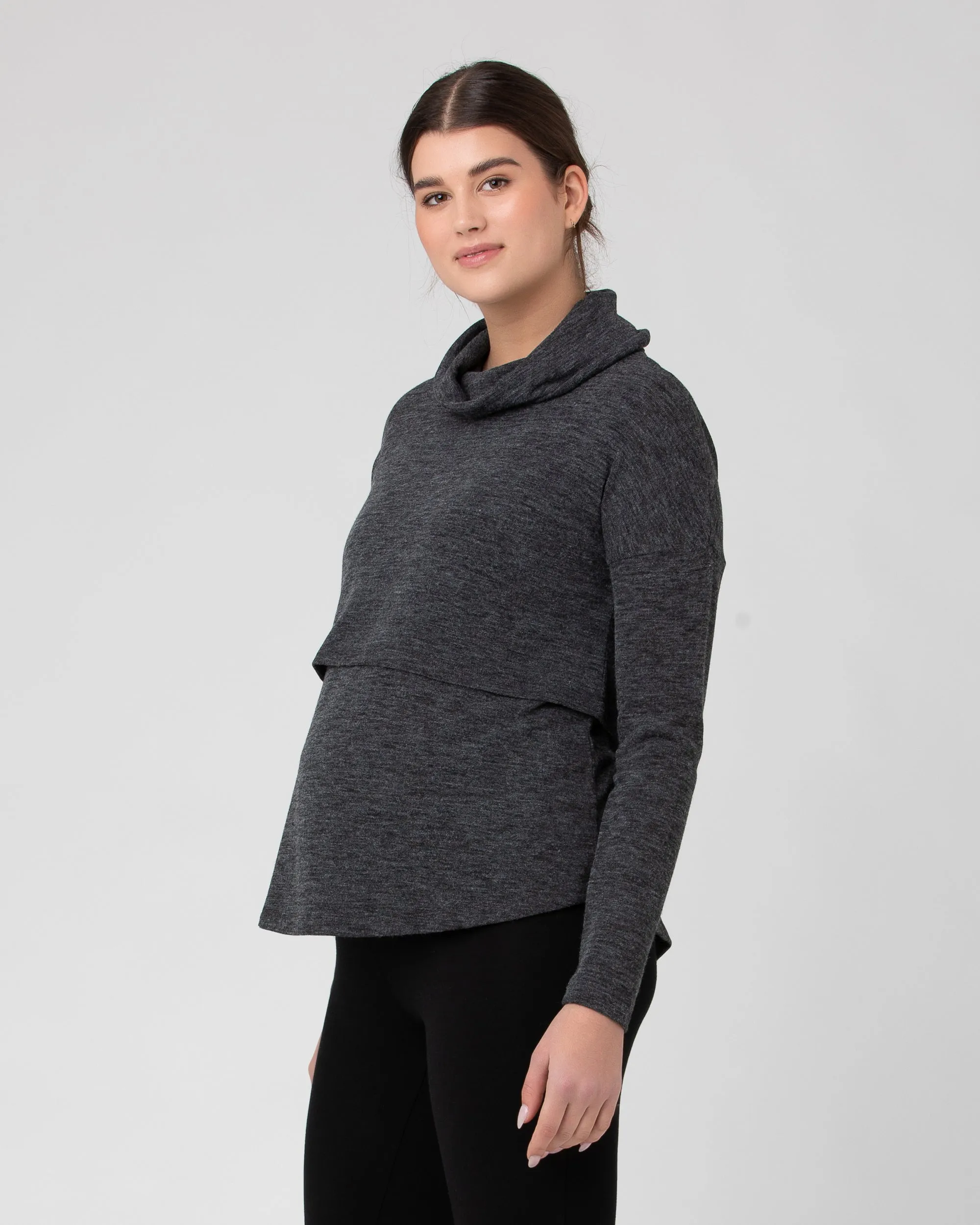 Cameron Roll Neck Nursing Top  Dark Charcoal baby wrapping