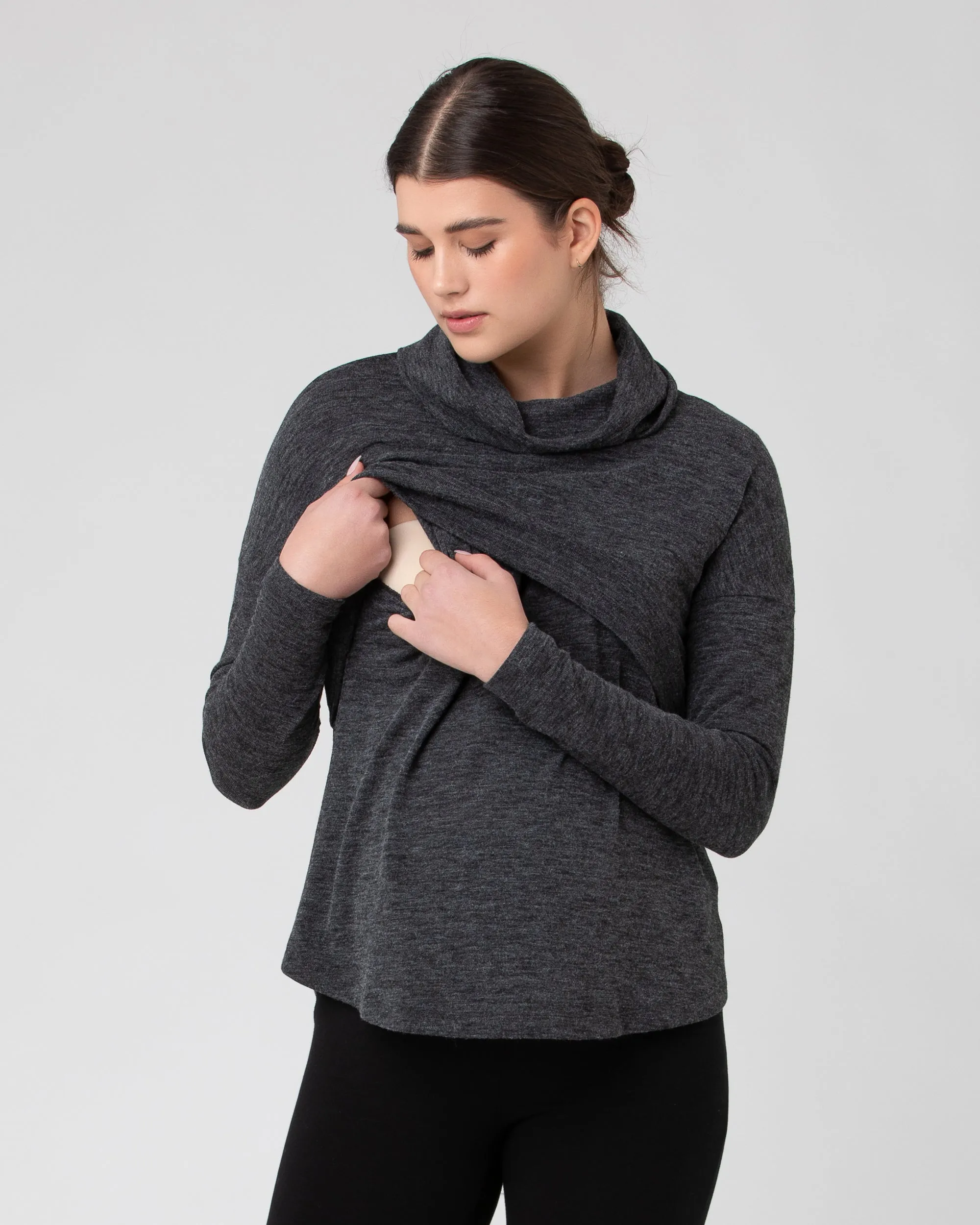 Cameron Roll Neck Nursing Top  Dark Charcoal Maternity Shorts