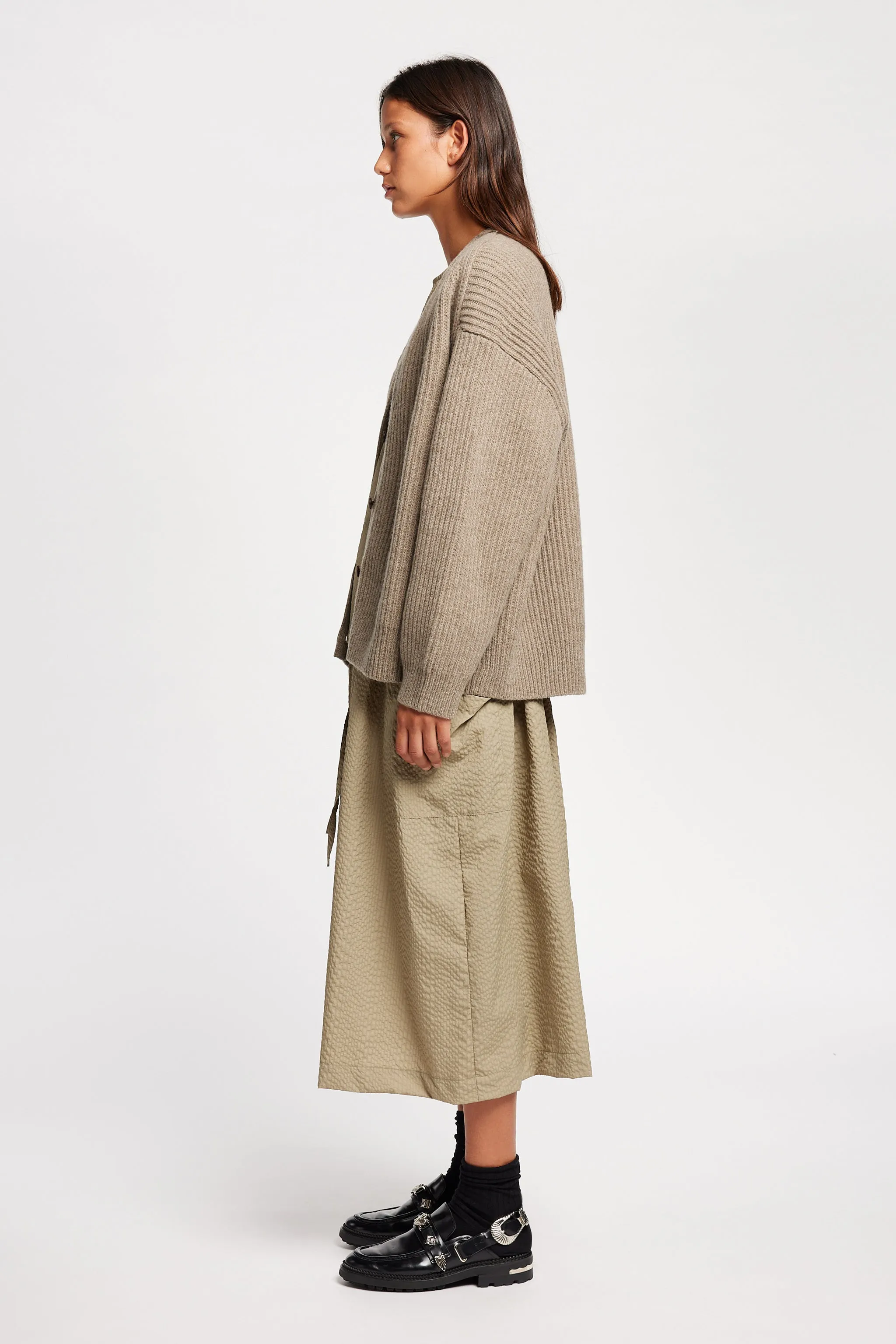 Pause Ribbed Cardigan Taupe Easy Fit