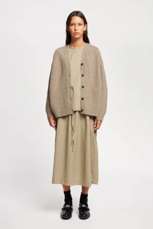 Pause Ribbed Cardigan Taupe Minimal Warmth WrinkleResistant