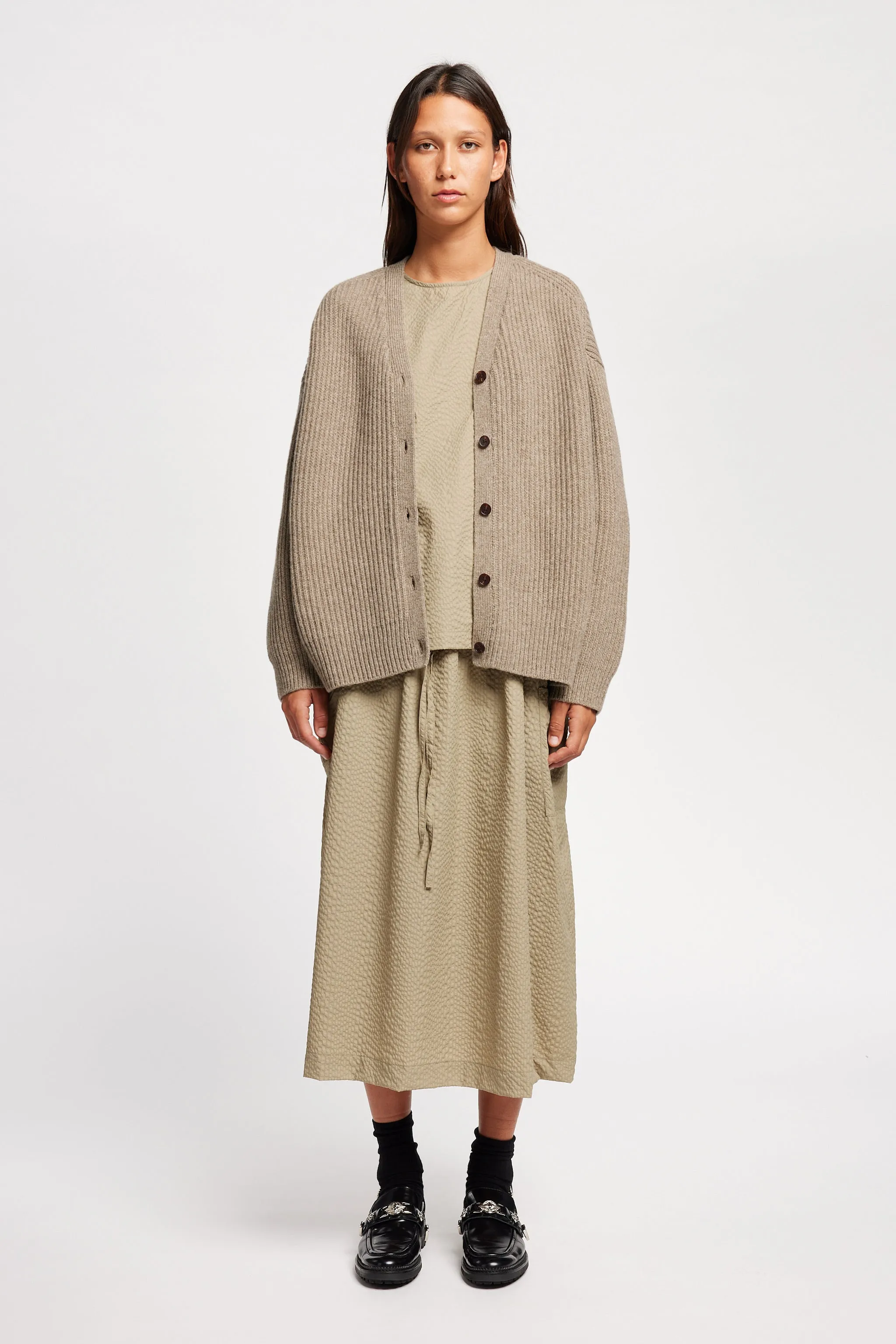 Pause Ribbed Cardigan Taupe Minimal Warmth WrinkleResistant