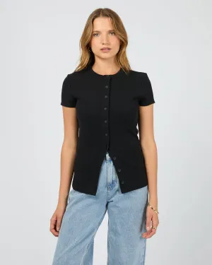 Cozy Wardrobe Versatile Wearable Button Up Short Sleeve Tee Black