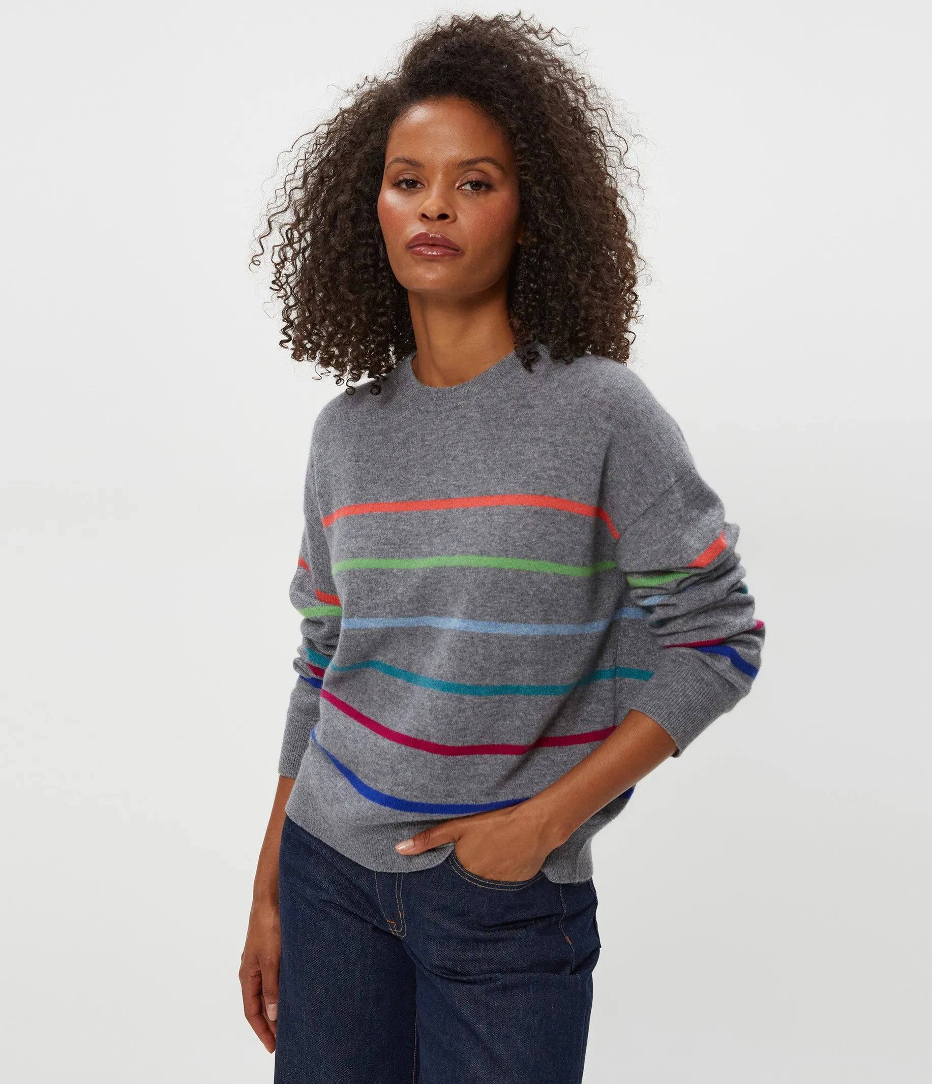 Minimal Comfort Celeste Striped Crewneck Cashmere Sweater