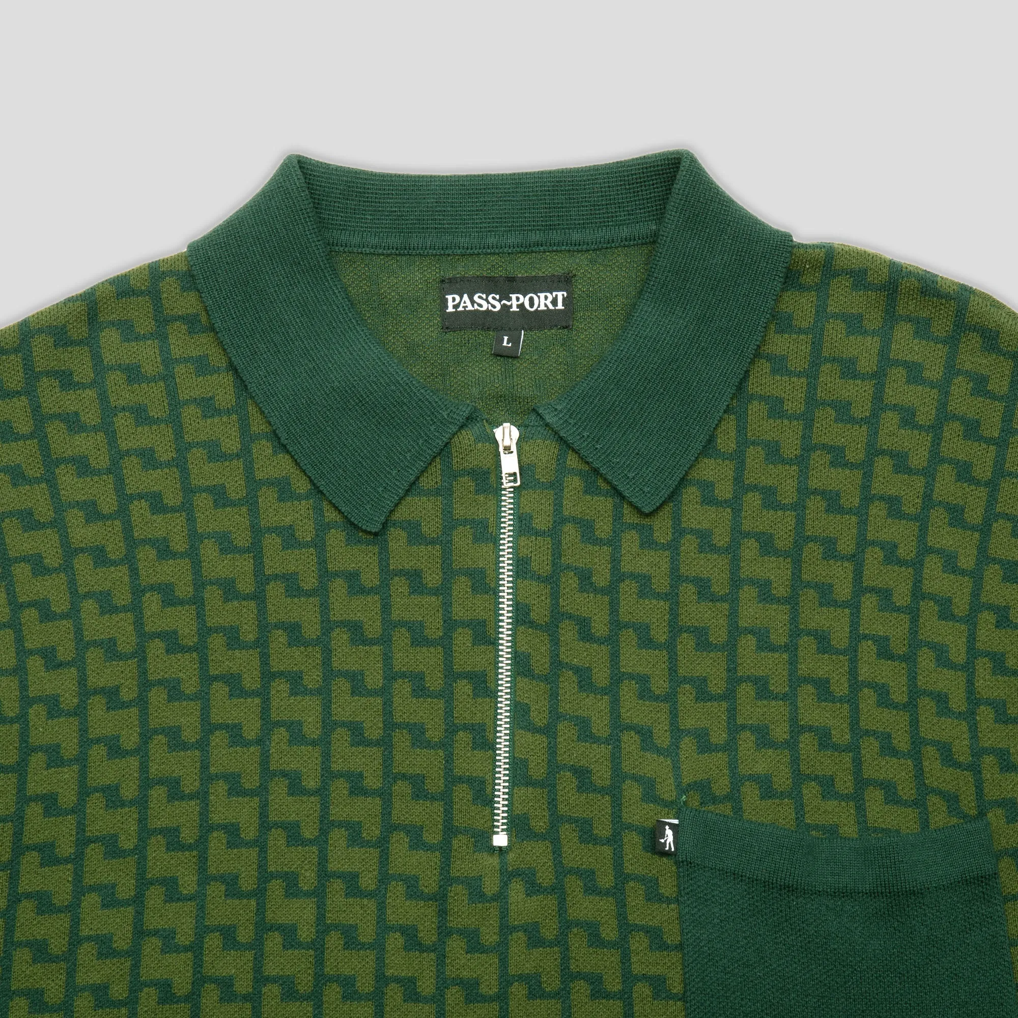 Pass~Port Drain Knit Polo - Forest Green Printed design Trendy Look