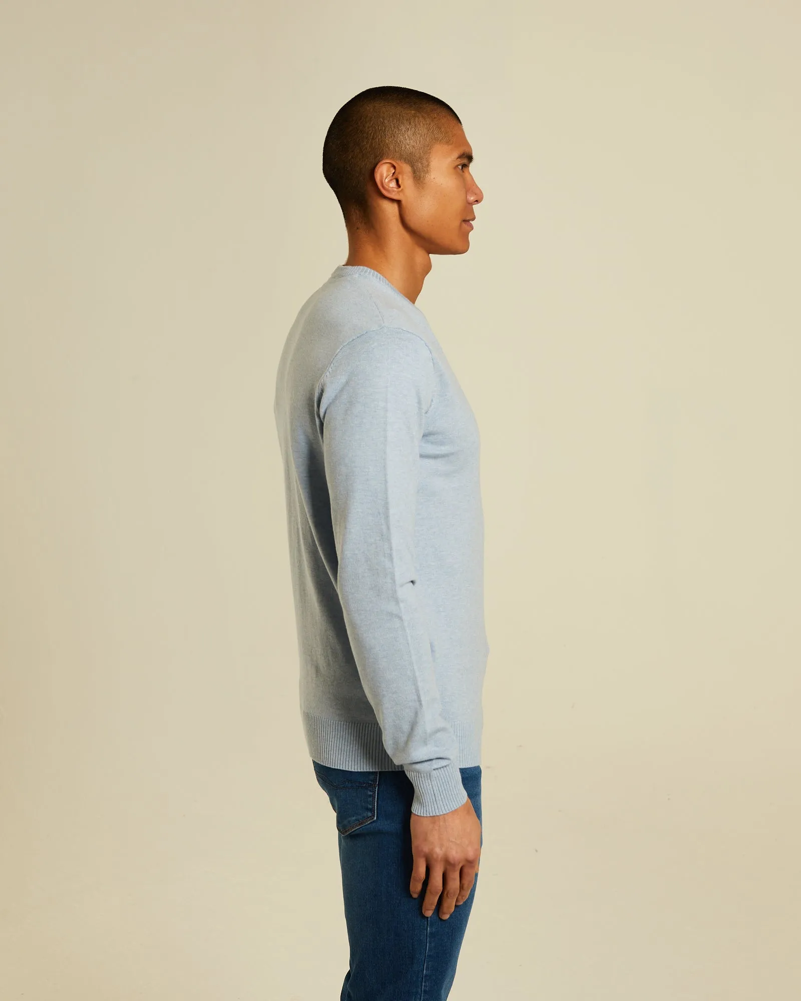 Drop Shoulder Style Surface Pilling Resistant Tony V Neck Buoy Blue Marl