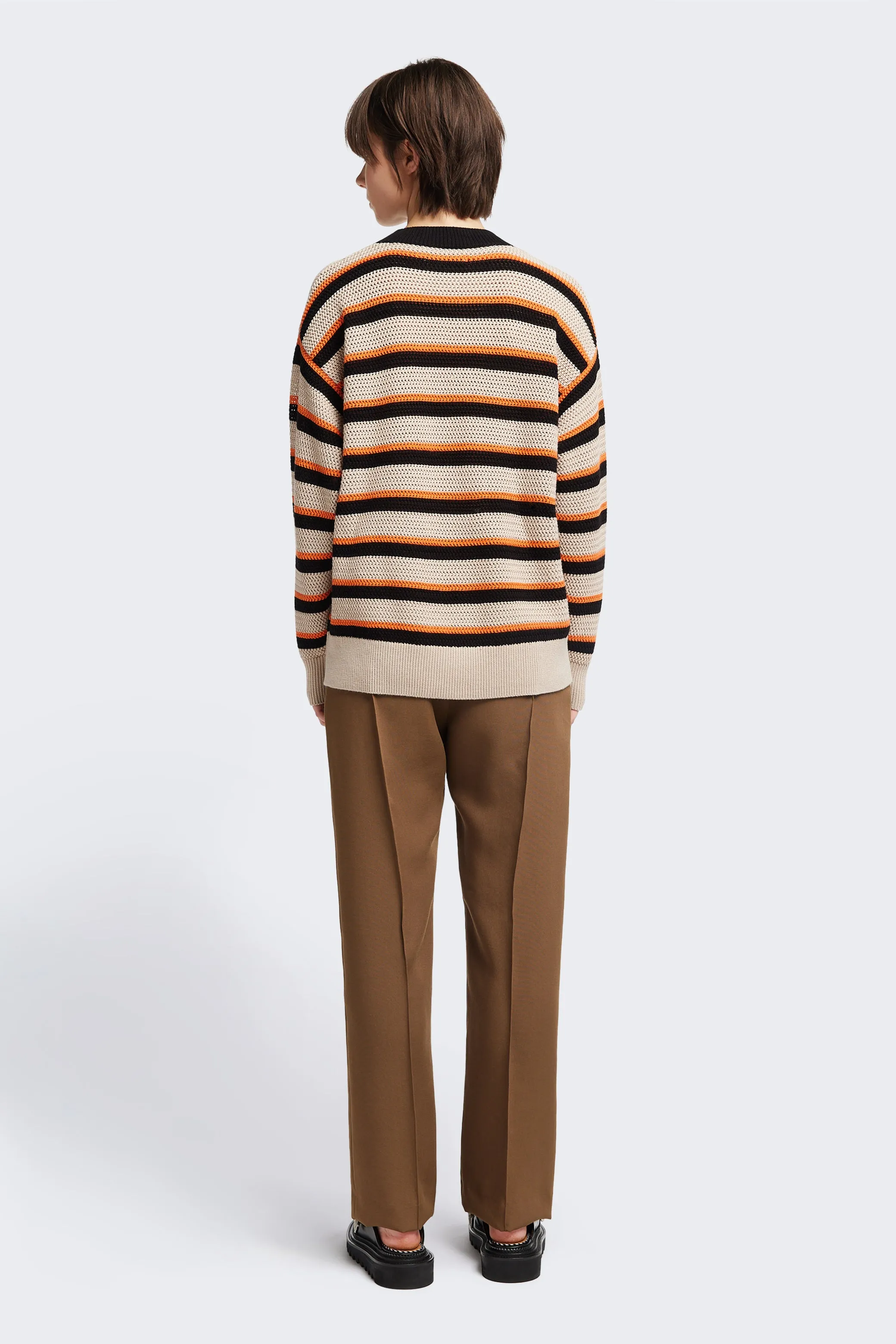 Lakeside Crochet Sweater Stripe Brushed Inner Lining Worn In