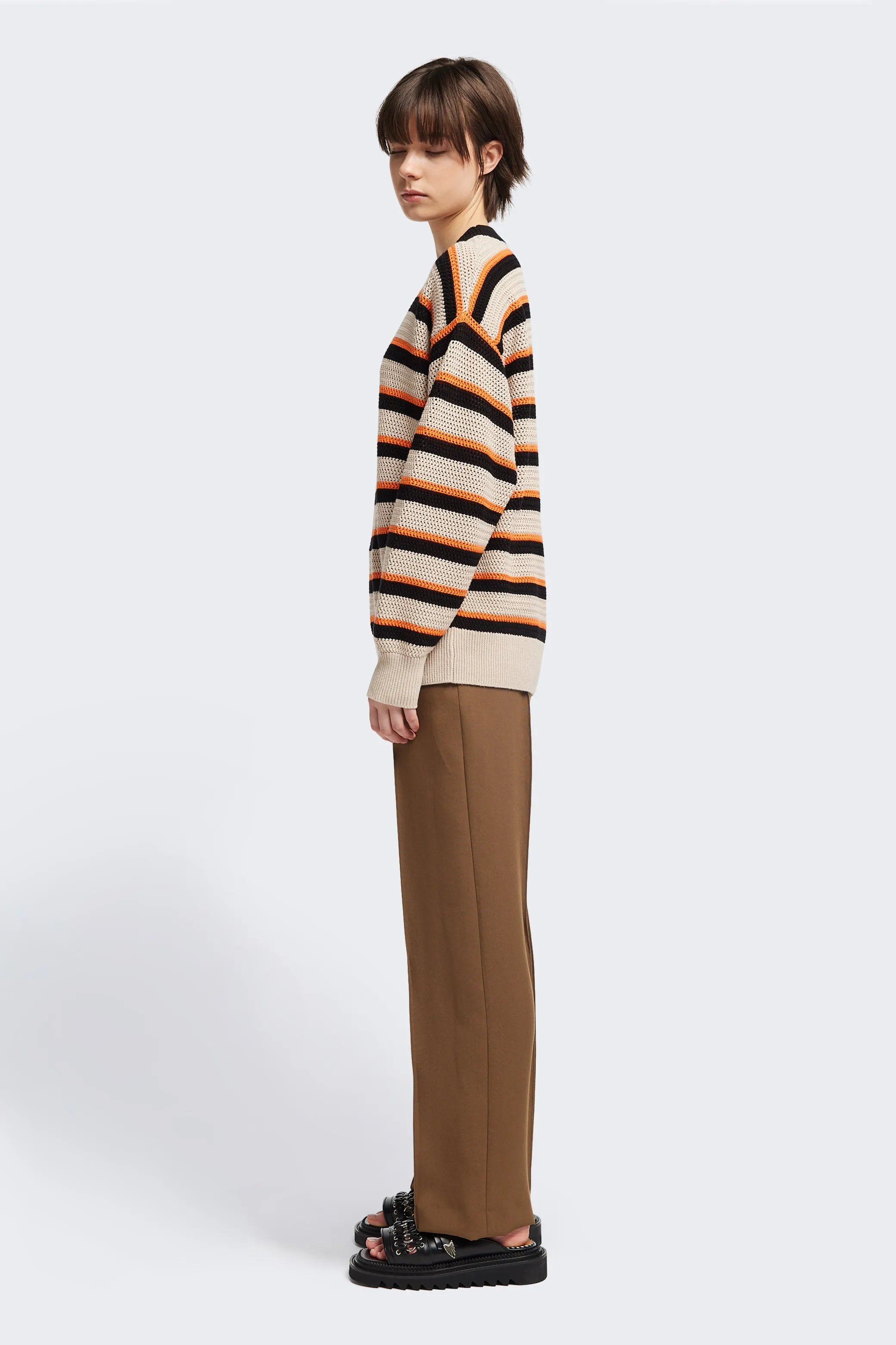 Lakeside Crochet Sweater Stripe Breathable Texture Thermal Regulation Layer