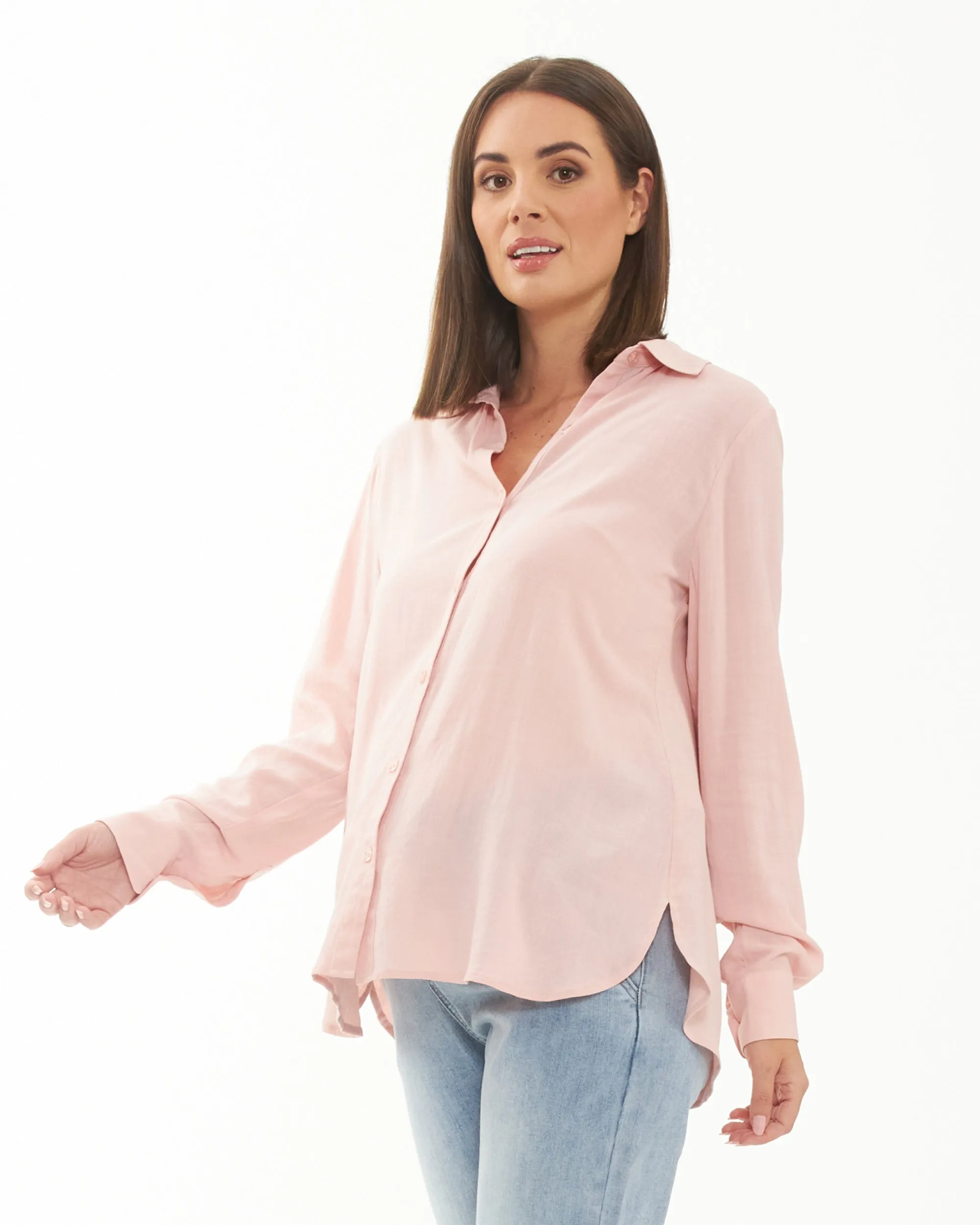 Clara Relaxed Shirt  Soft Pink Below knee