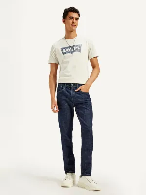 Men's 512 Dark Blue Slim Tapered Fit Mid Rise Jeans Sustainable Beach Day Softened Denim Material