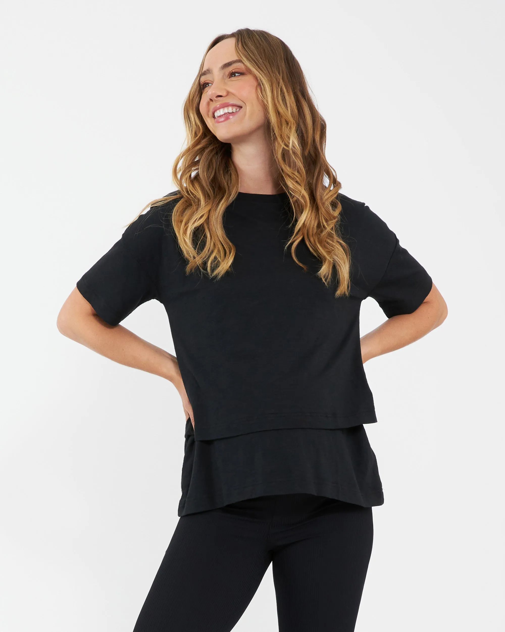 Claud Nursing Tee  Black trendy maternity snap closure
