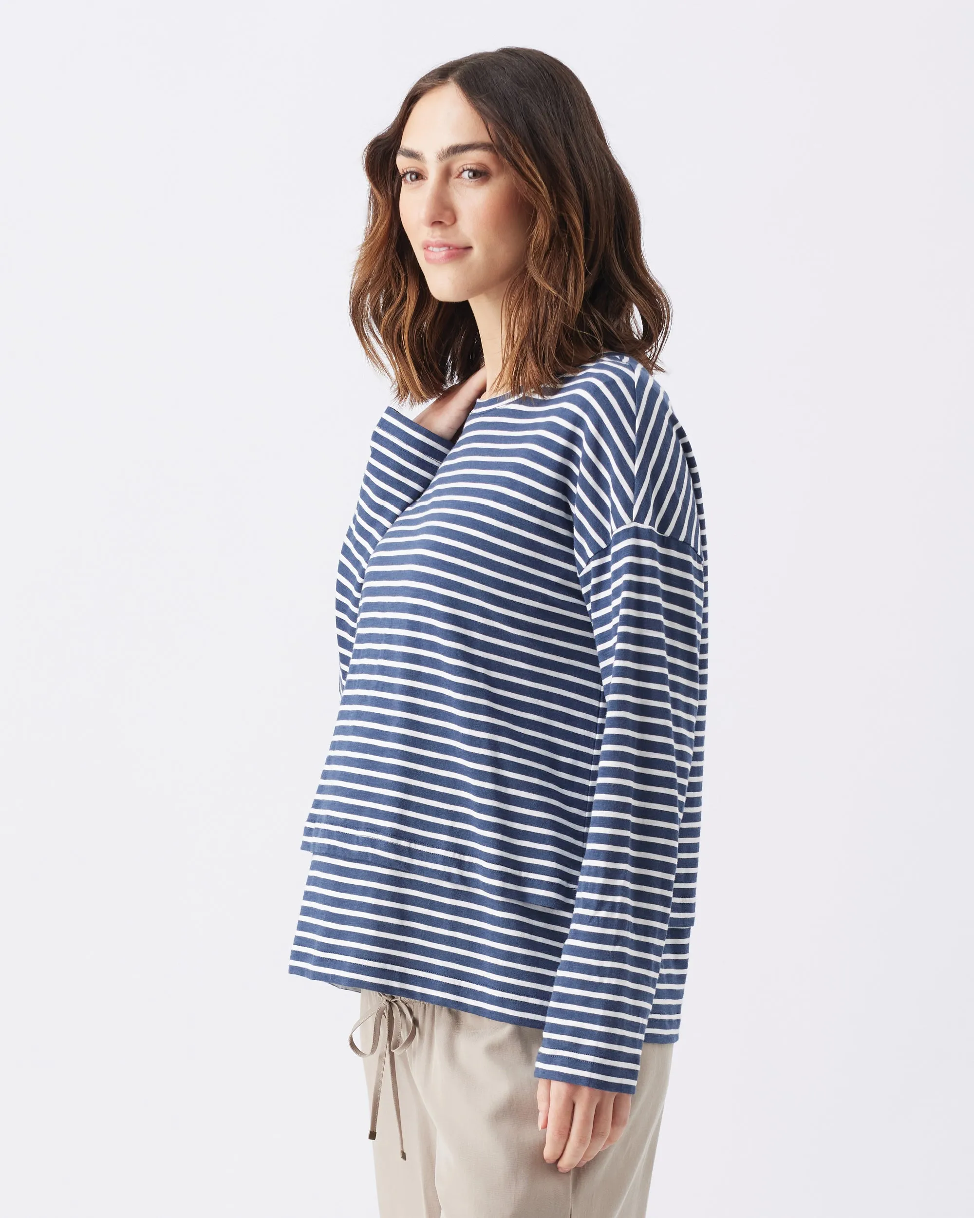 Sleep friendly Patch pockets Claudette Long Sleeve Nursing Top Ink / White