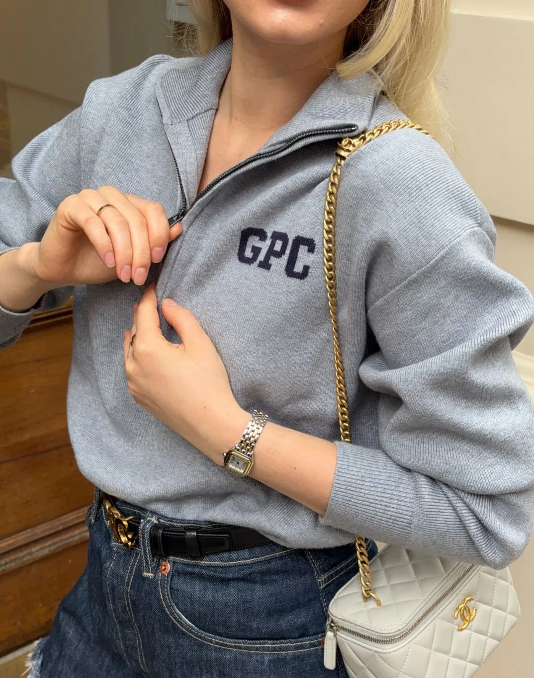 Lattice Ventilation Weave Durable Stitching Knit Half Zip in Stone