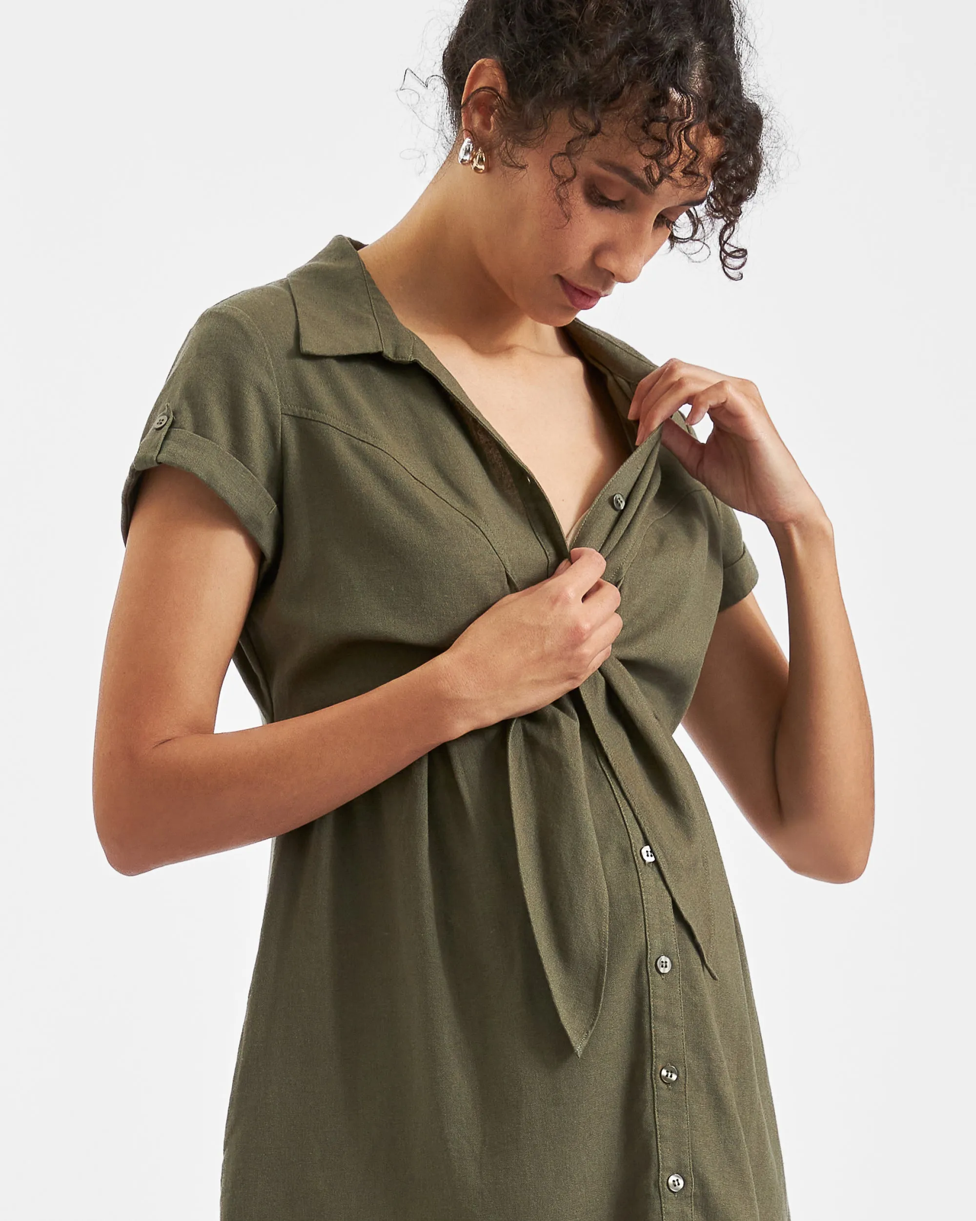 prenatal care Quick Access Colette Tie Up Linen Dress Olive