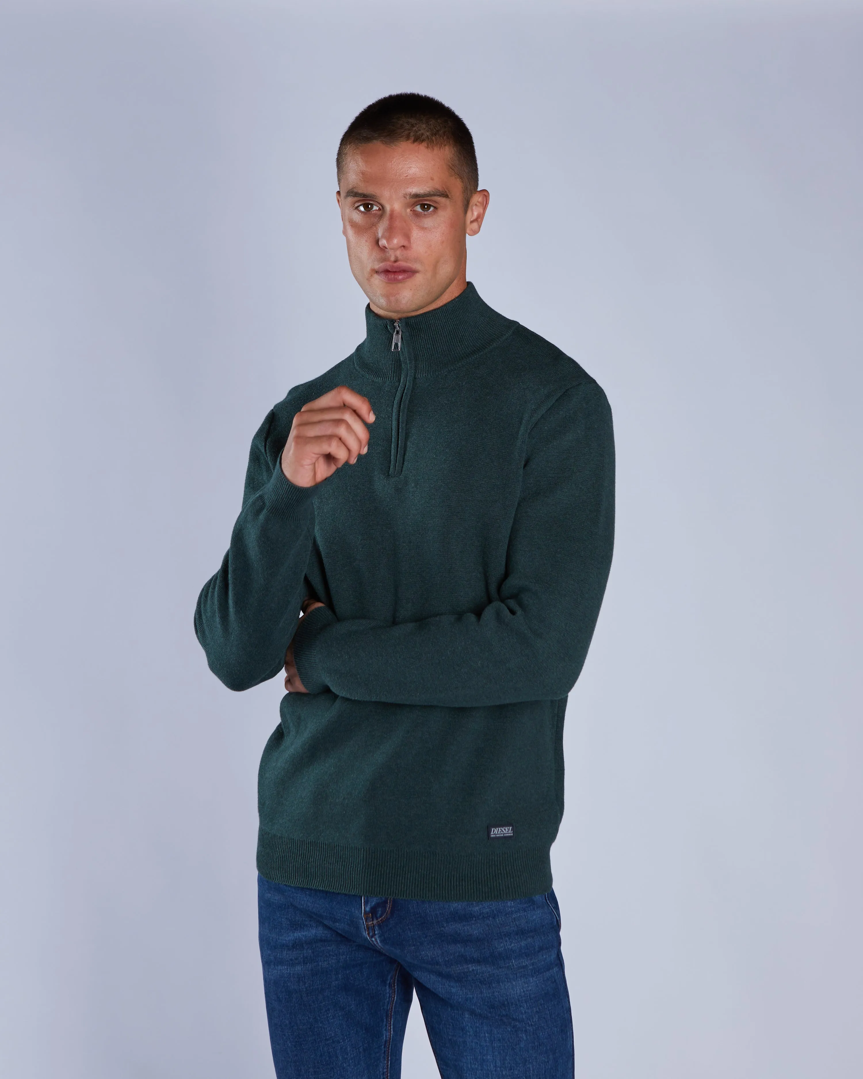 Colter Half Zip College Green Marl Ribbed Structure Work From Home