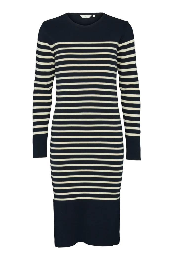 Ella Dress - Navy / birch Interlock Ribbed Collar Travel Ready