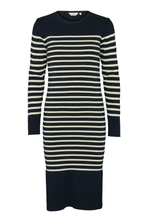 Ella Dress - Navy / birch Interlock Ribbed Collar Travel Ready