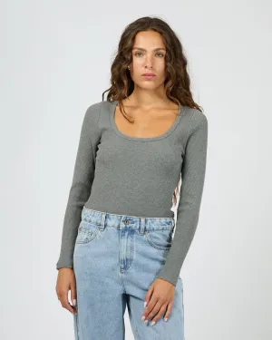 Chafe Free Armhole Cozy and Soft Hazel L/S Tee Charcoal Marle