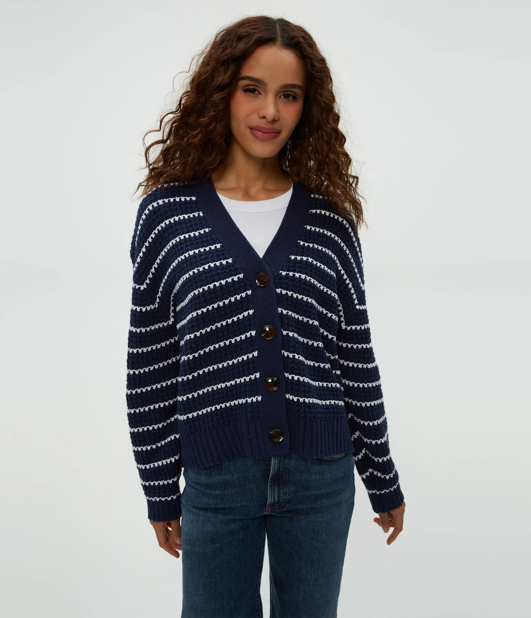 Dodi Striped Cardigan Easy Care Material TearResistant Fabric